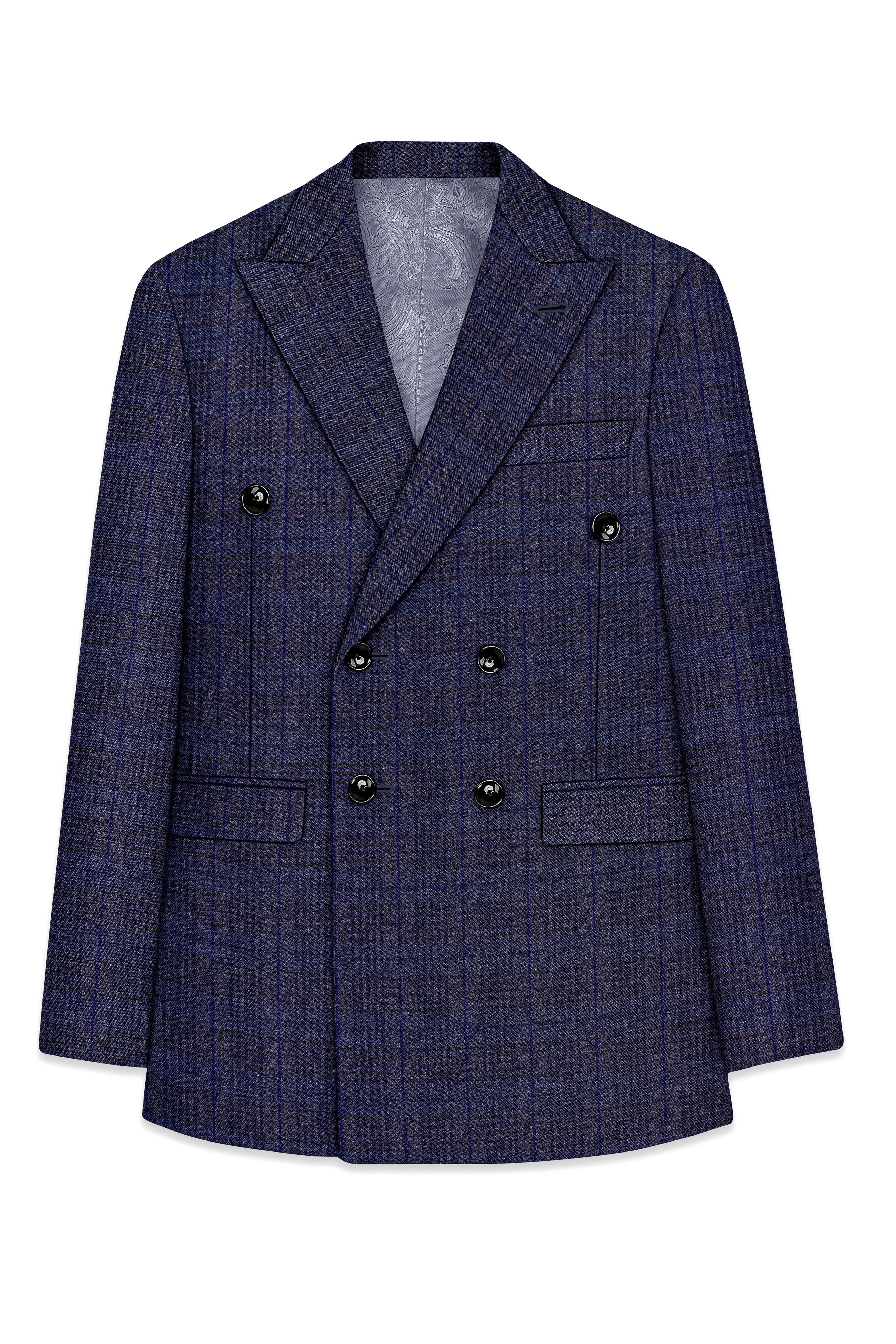 Horizon-Martinique Blue windowpane Tweed Double Breasted Blazers