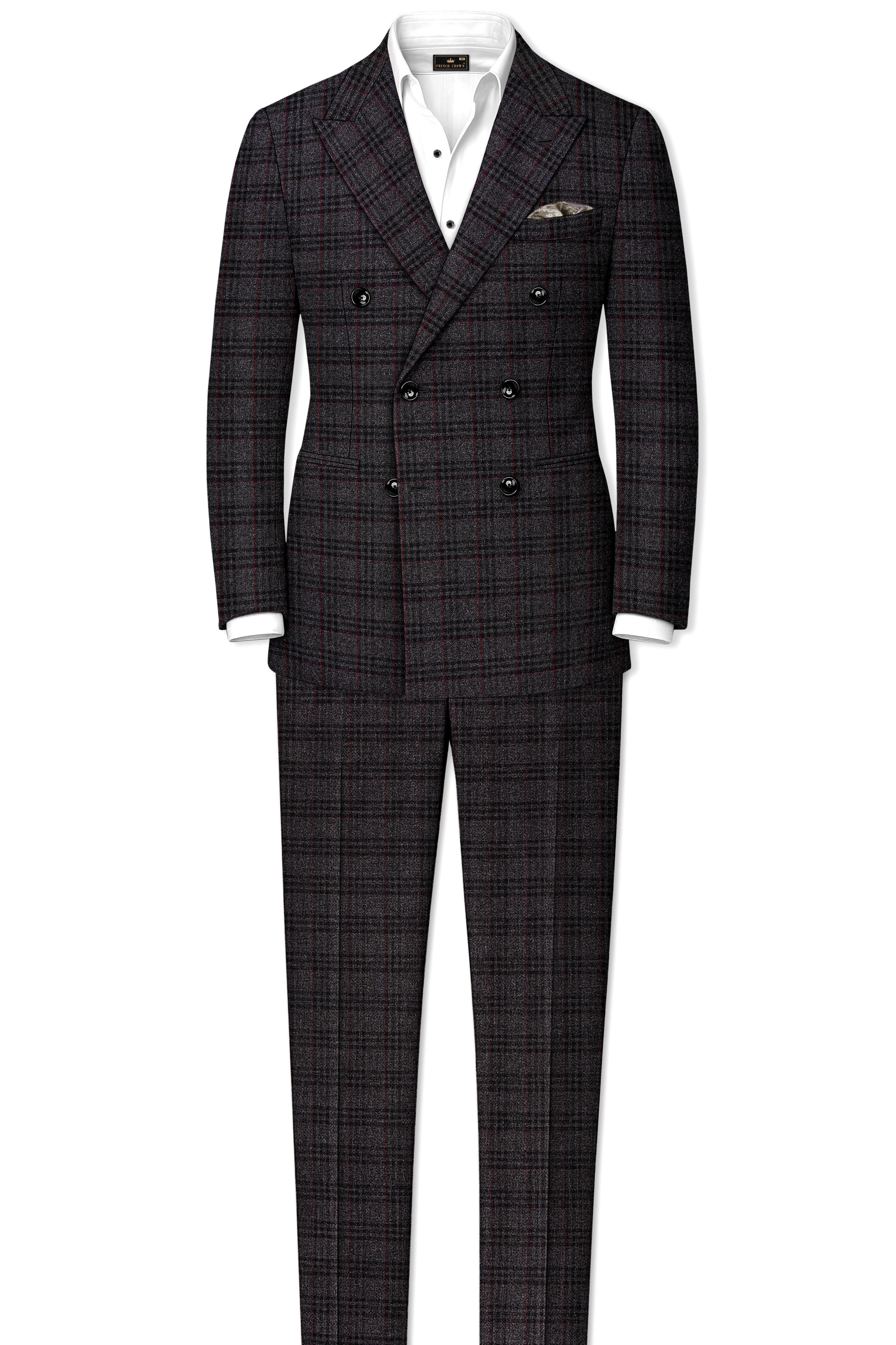 Velours-Ship Gray Plaid Tweed Double Breasted Blazers