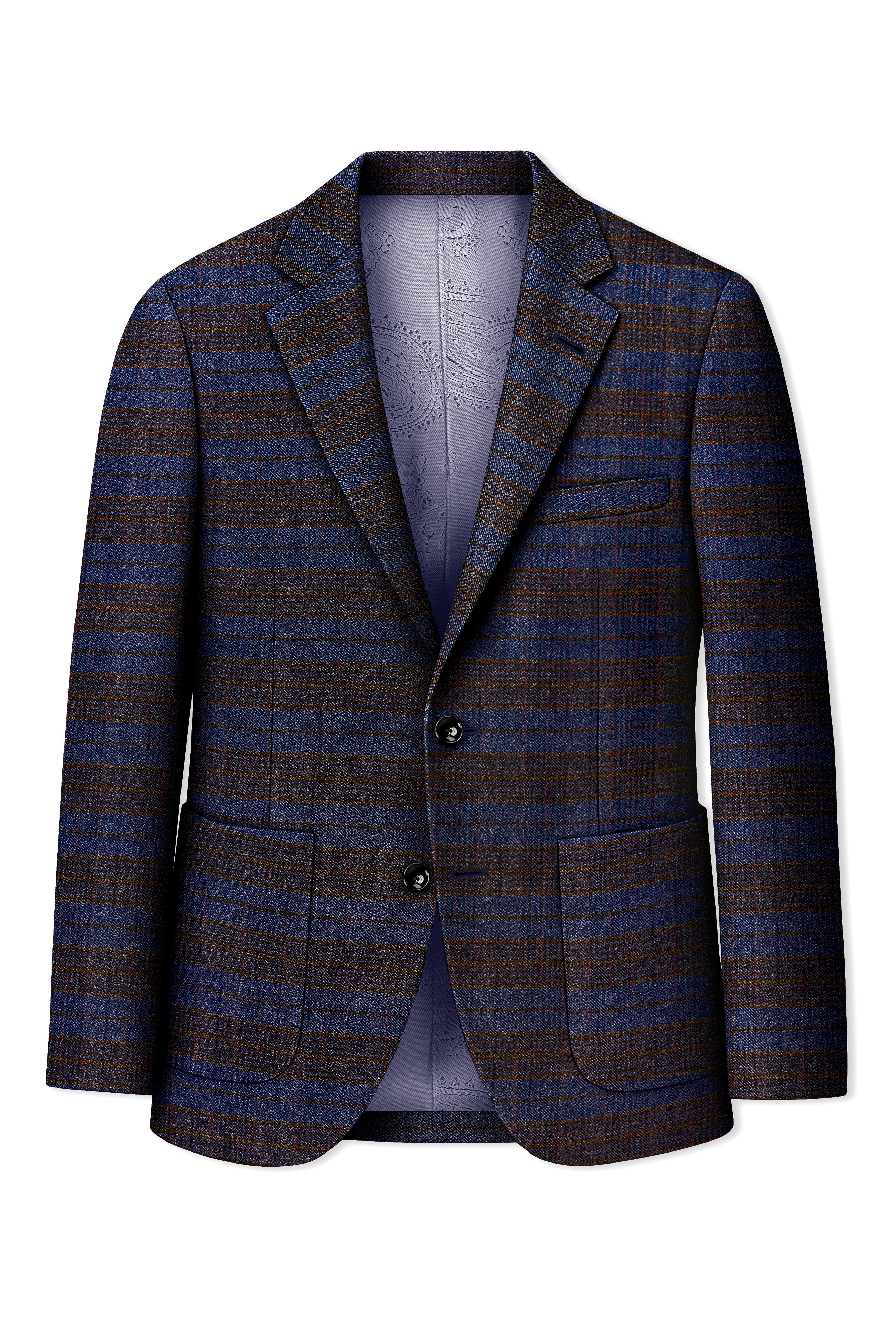 Velourish-Tealish Blue And Tuatara Gray Glen Plaid Tweed Single Breasted Sports Blazers