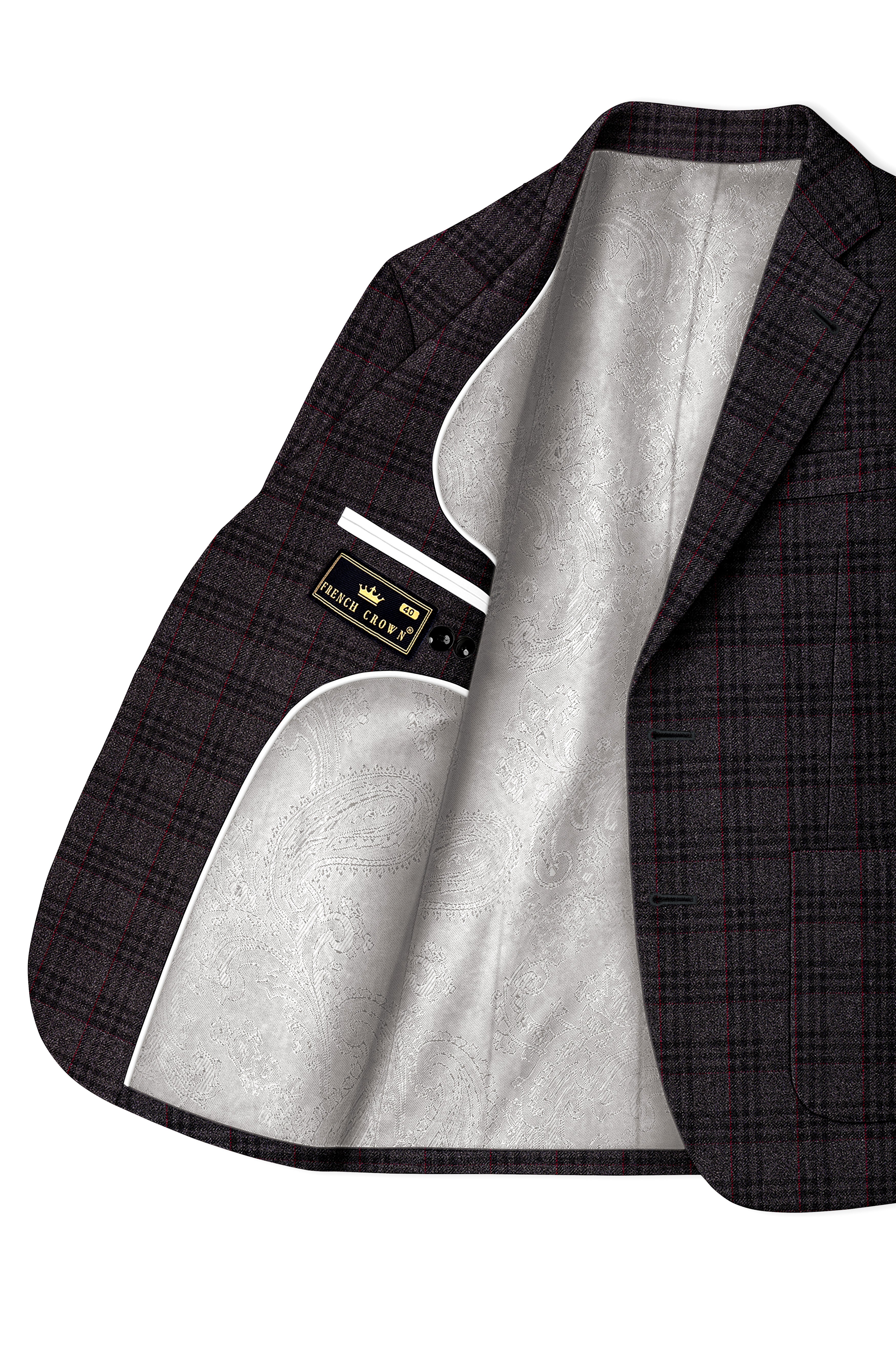 Velours-Ship Gray Plaid Tweed Single Breasted Sports Blazers