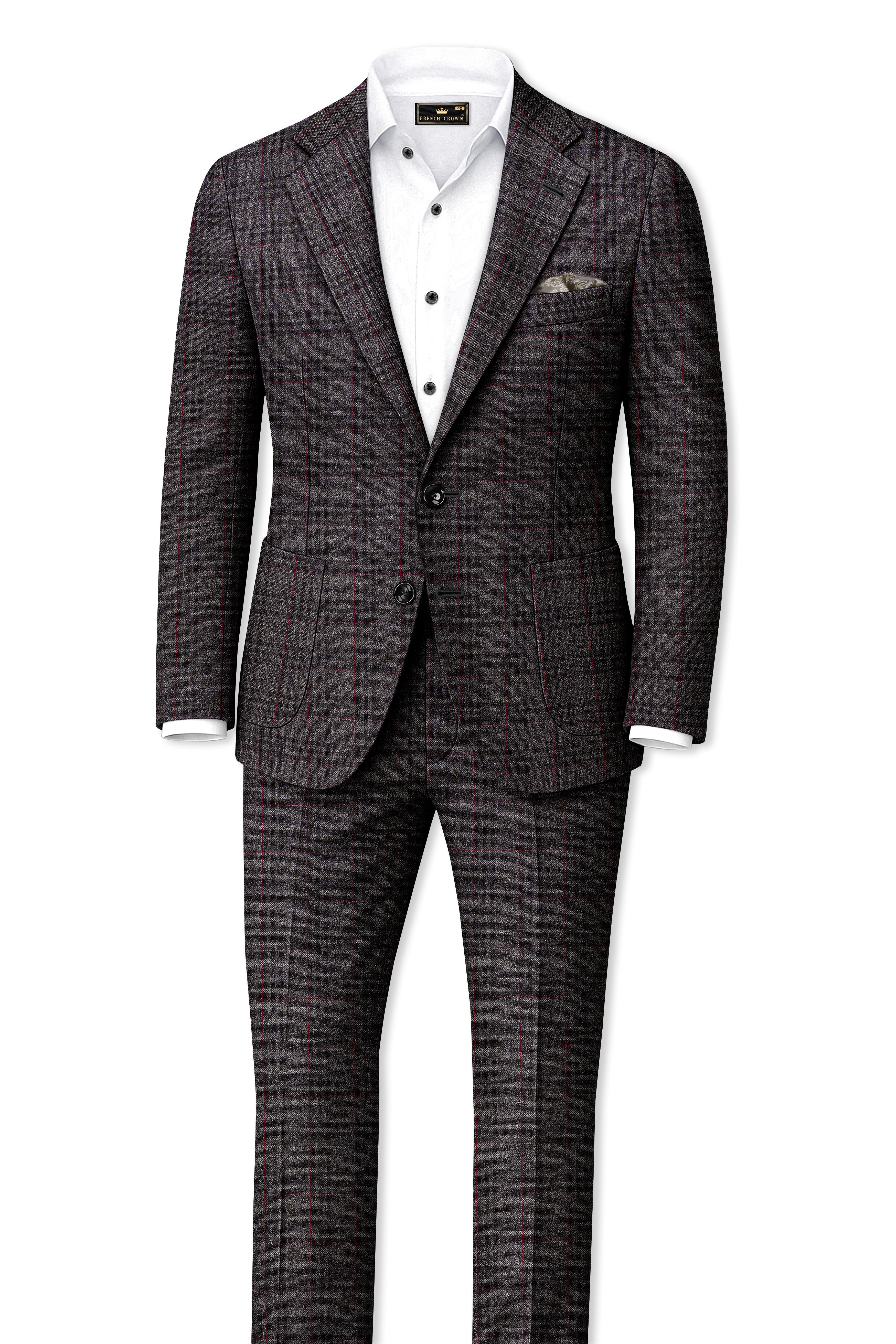 Velours-Ship Gray Plaid Tweed Single Breasted Sports Blazers