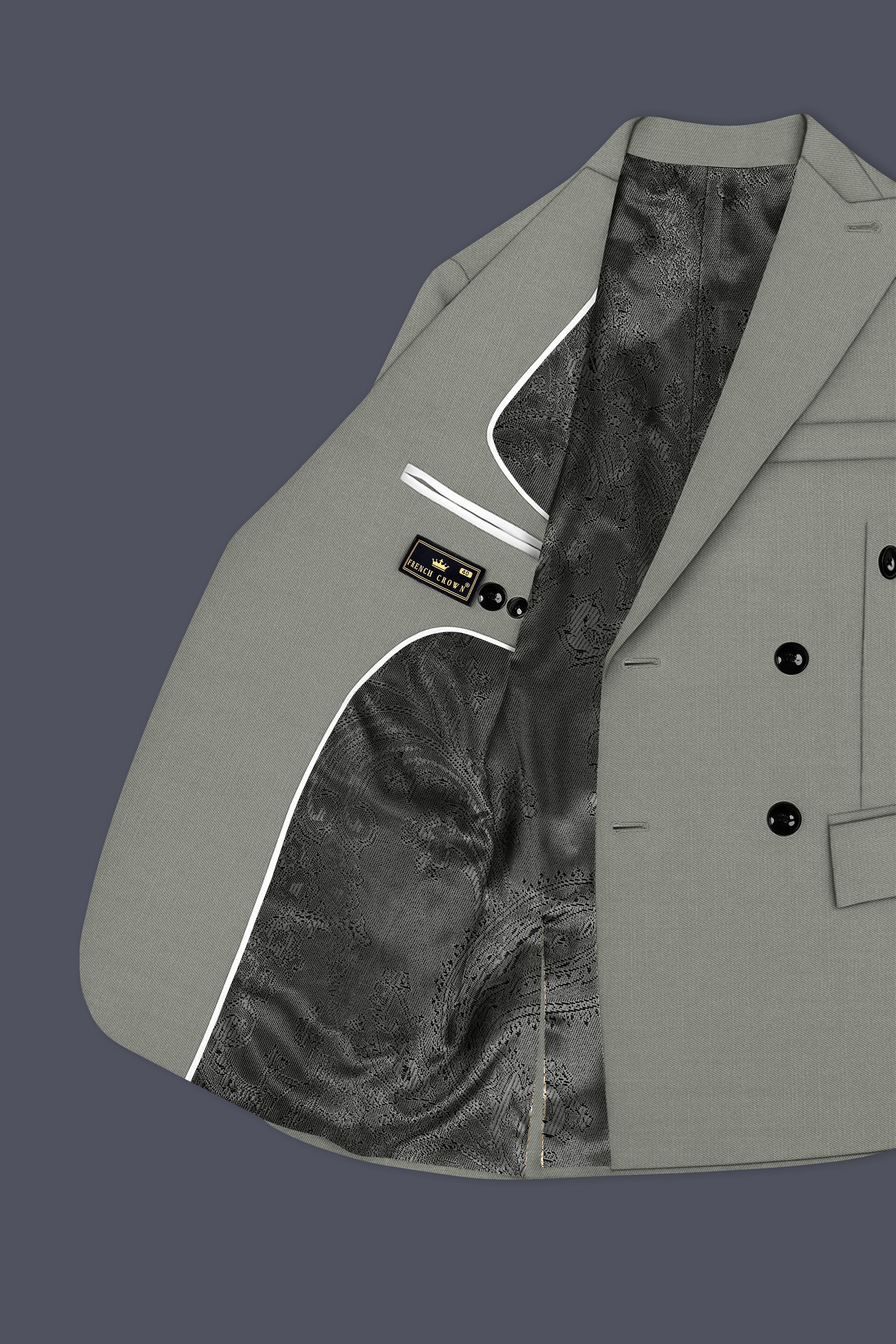 Verdure-Sage Green Wool Rich Double Breasted Slight Stretch Blazers