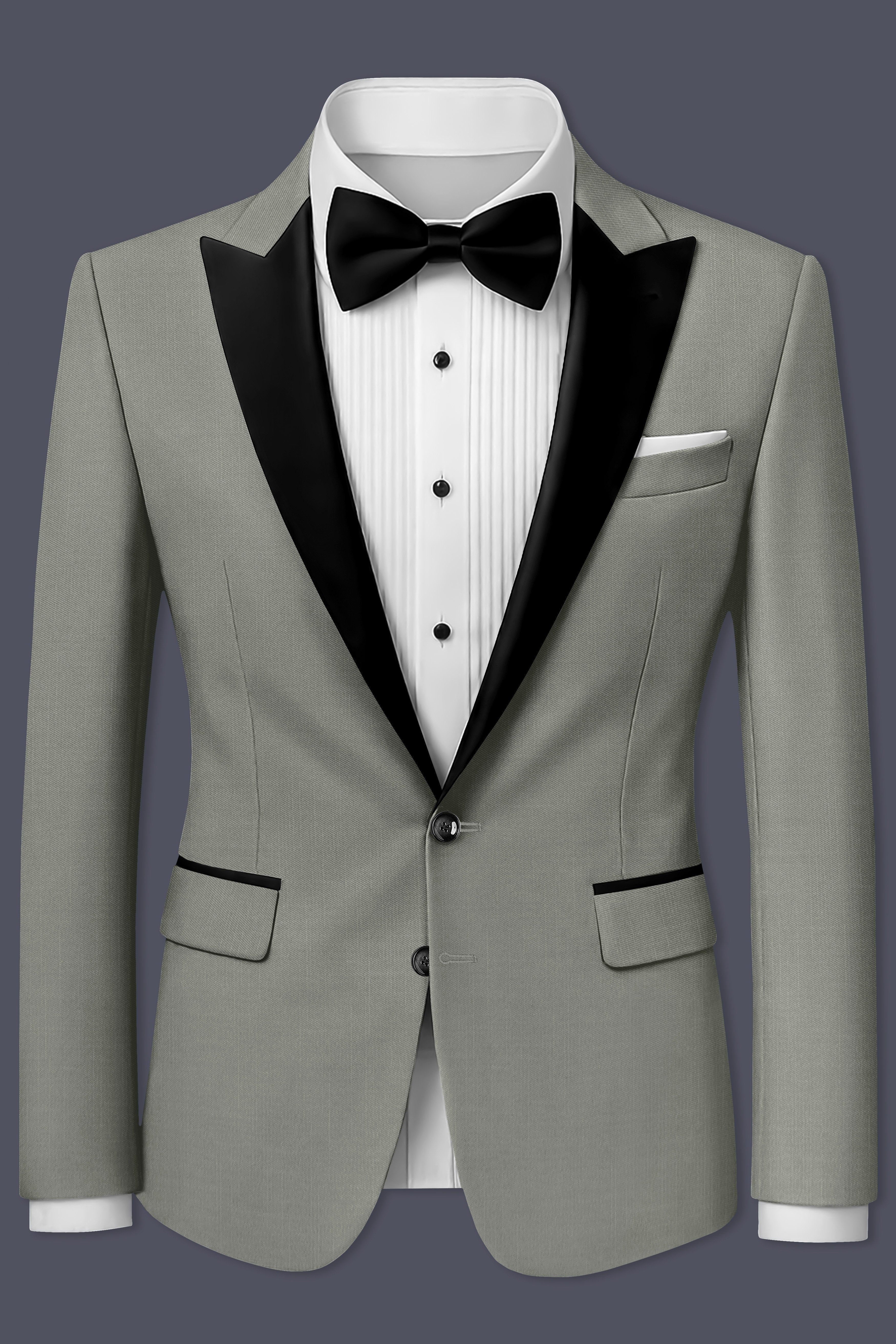 Verdure-Sage Green Wool Rich Peak Lapel Tuxedo Slight Stretch Blazers