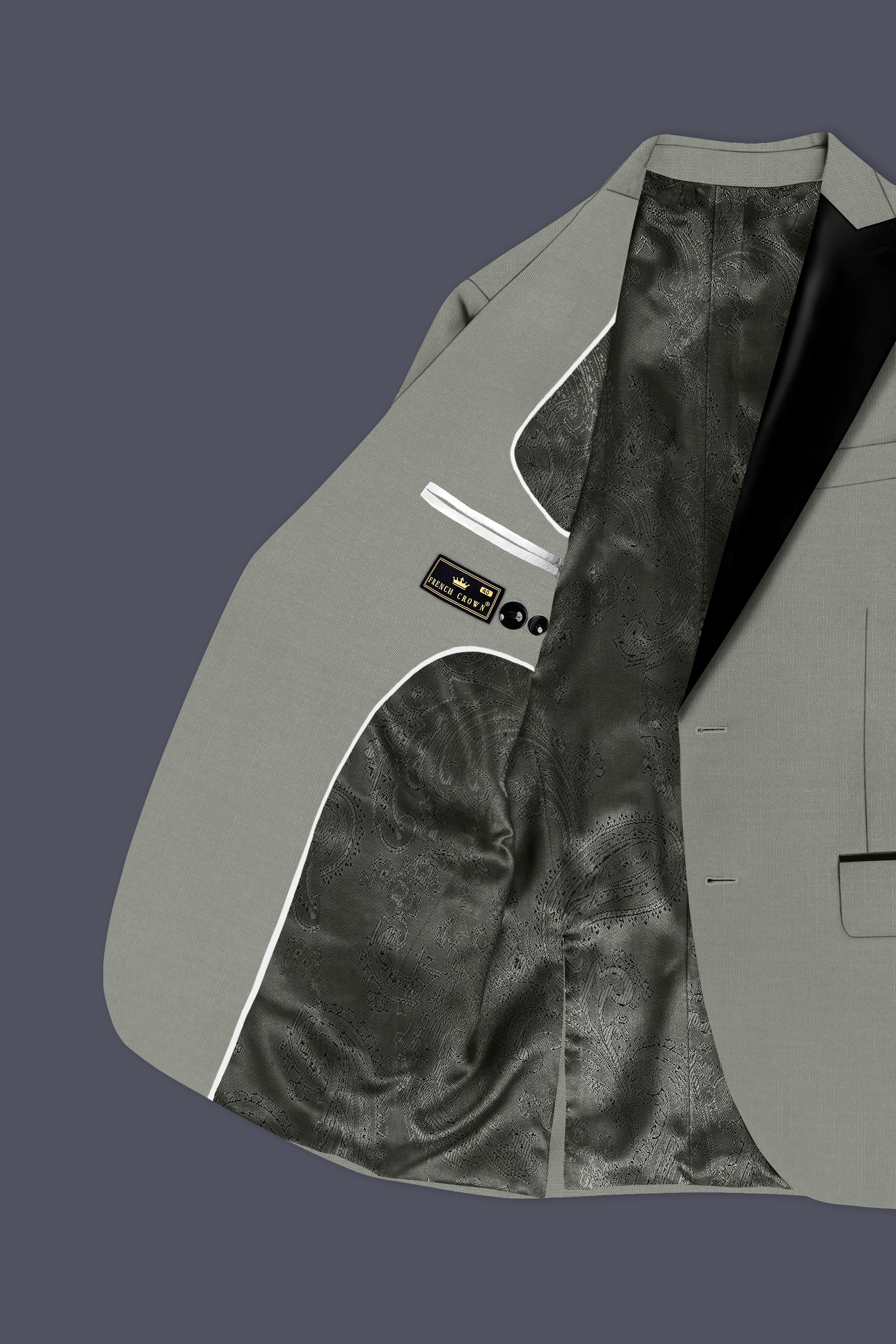 Verdure-Sage Green Wool Rich Peak Lapel Tuxedo Slight Stretch Blazers