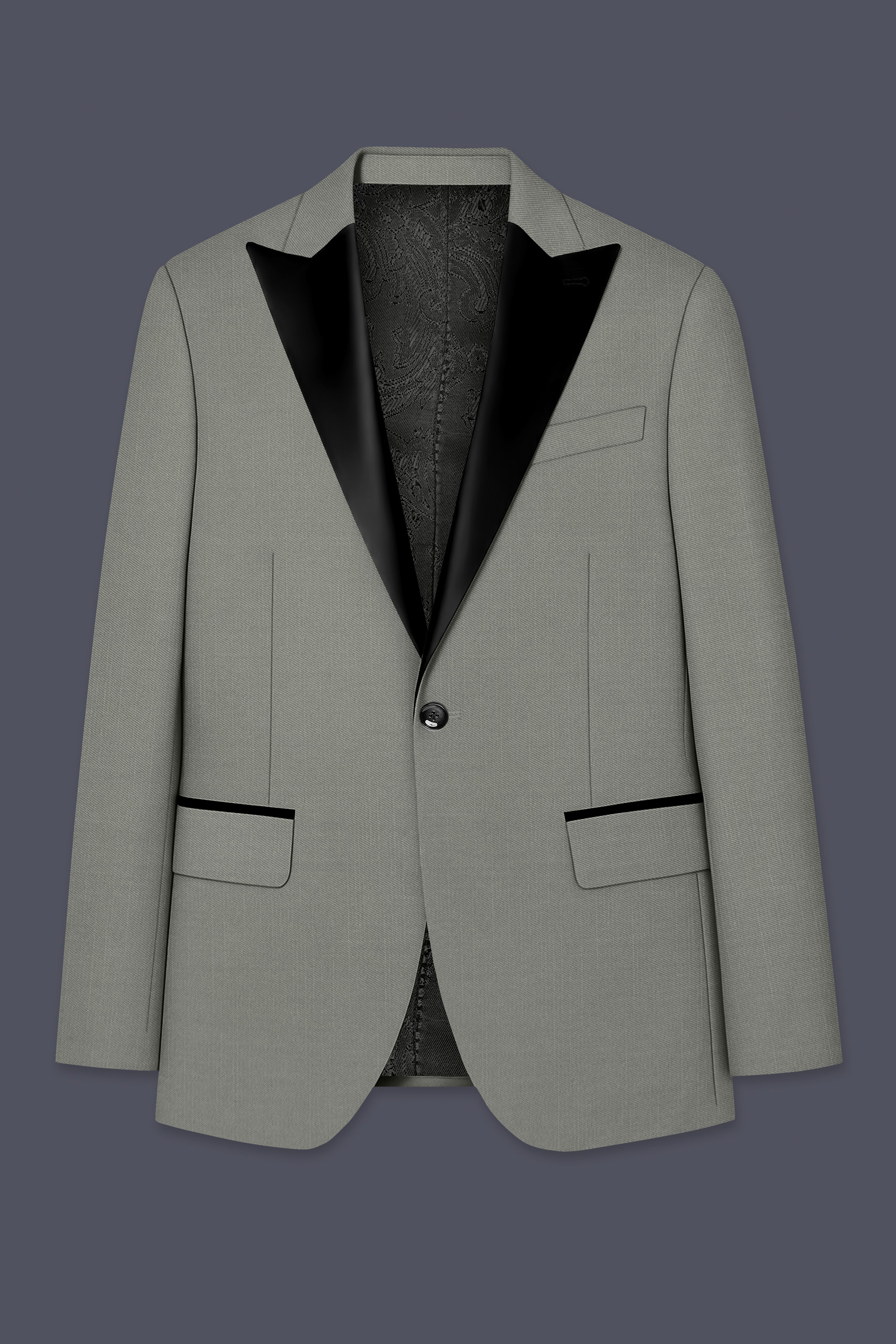 Verdure-Sage Green Wool Rich Peak Lapel Tuxedo Slight Stretch Blazers