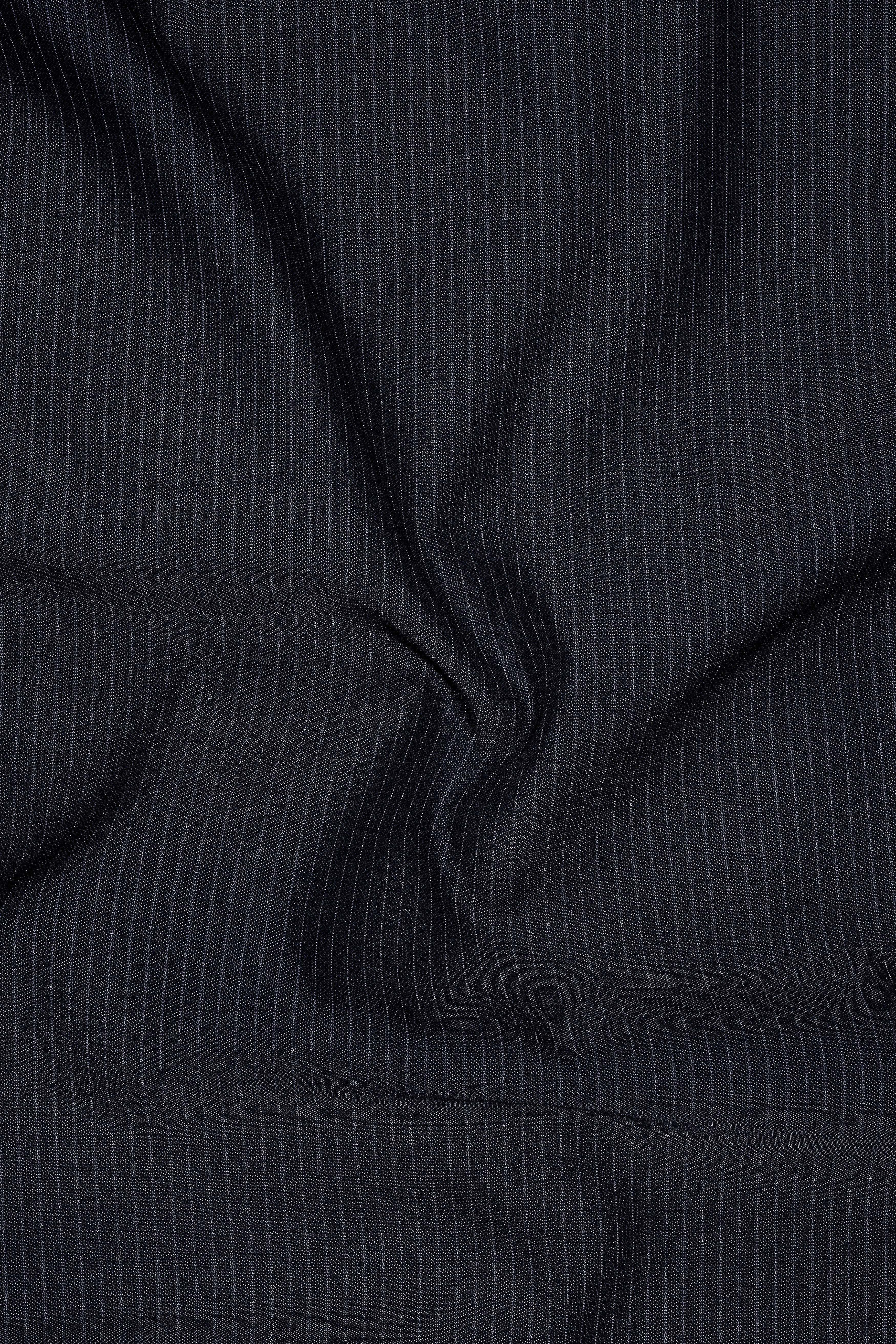 Cosmire-Space Blue Pencil Striped Wool Rich Slight Stretch Double Breasted Blazer