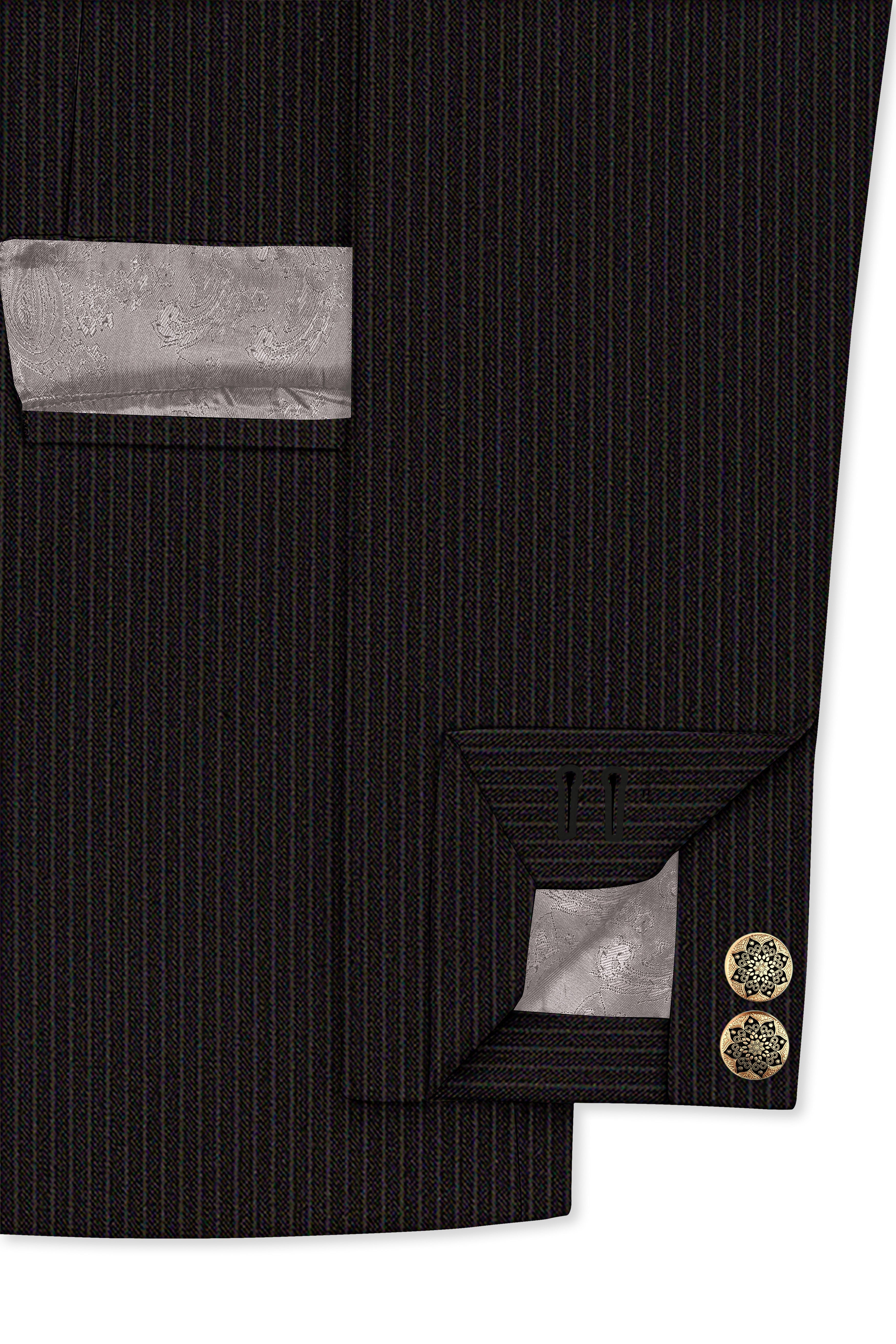 Imperio-Umber Brown Pencil Striped Wool Rich Bandhgala Slight Stretch Blazer