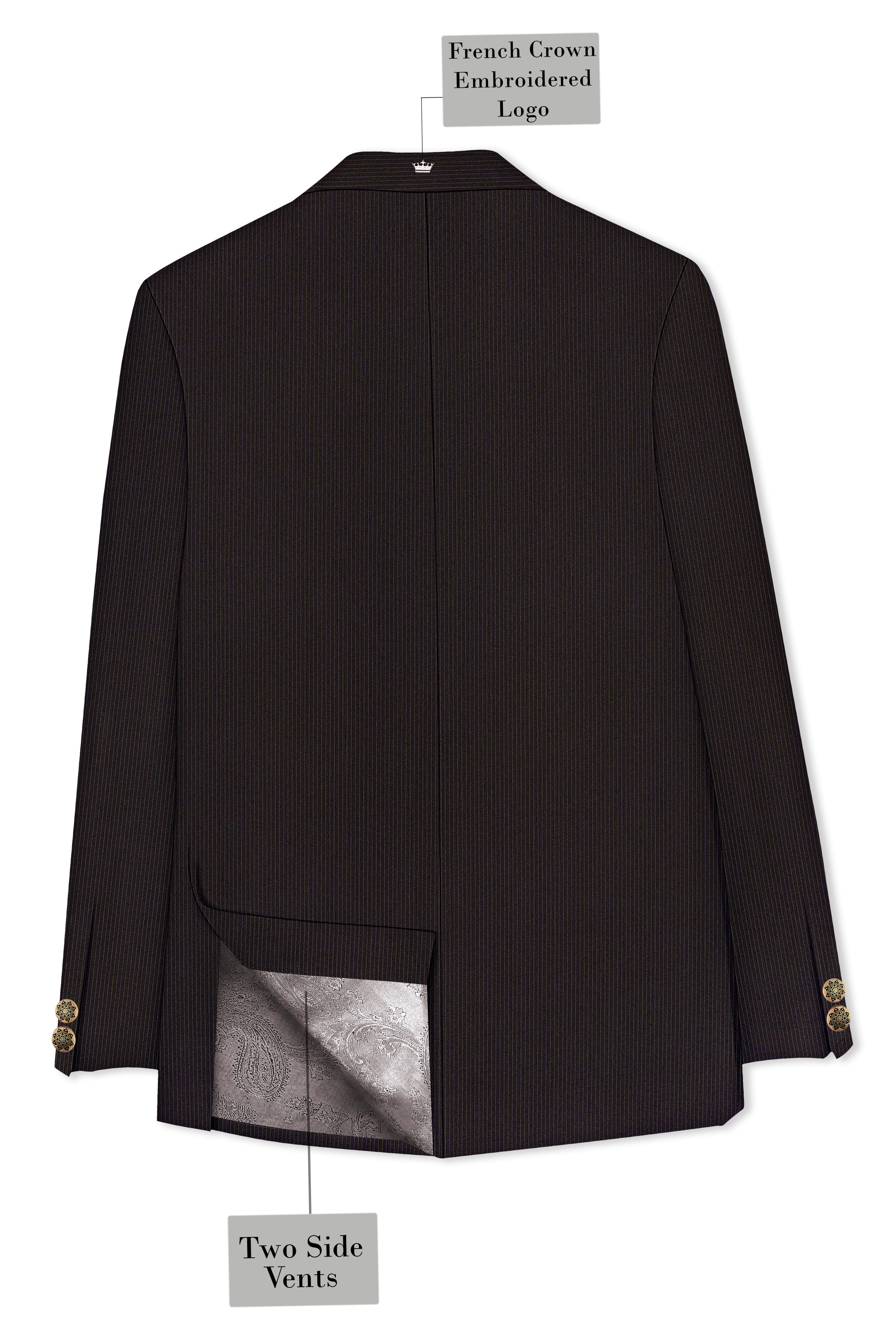 Imperio-Umber Brown Pencil Striped Wool Rich Bandhgala Slight Stretch Blazer