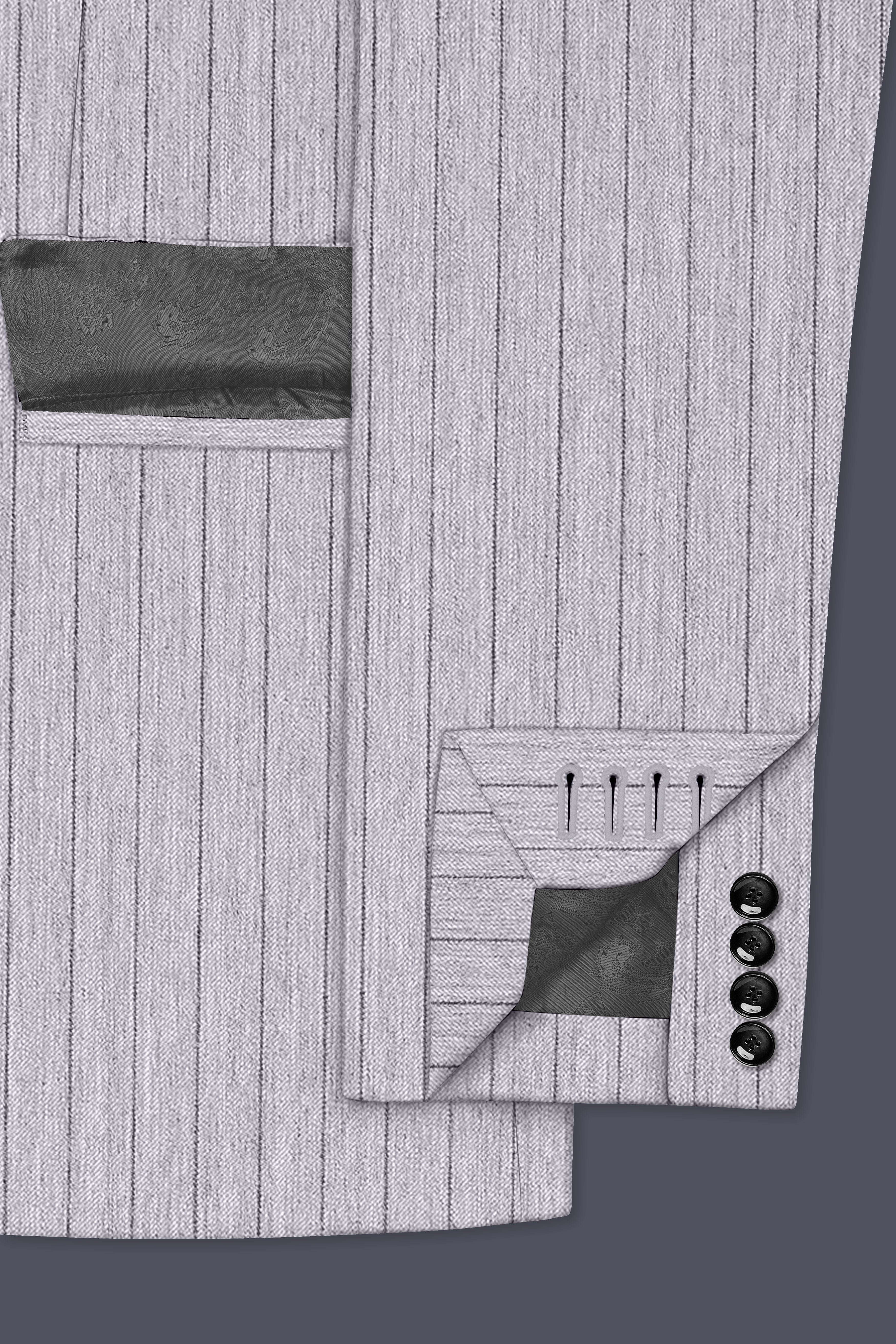 Grisvoro-Sterling Gray Pin Striped Wool Rich Slight Stretch Single Breasted Blazer