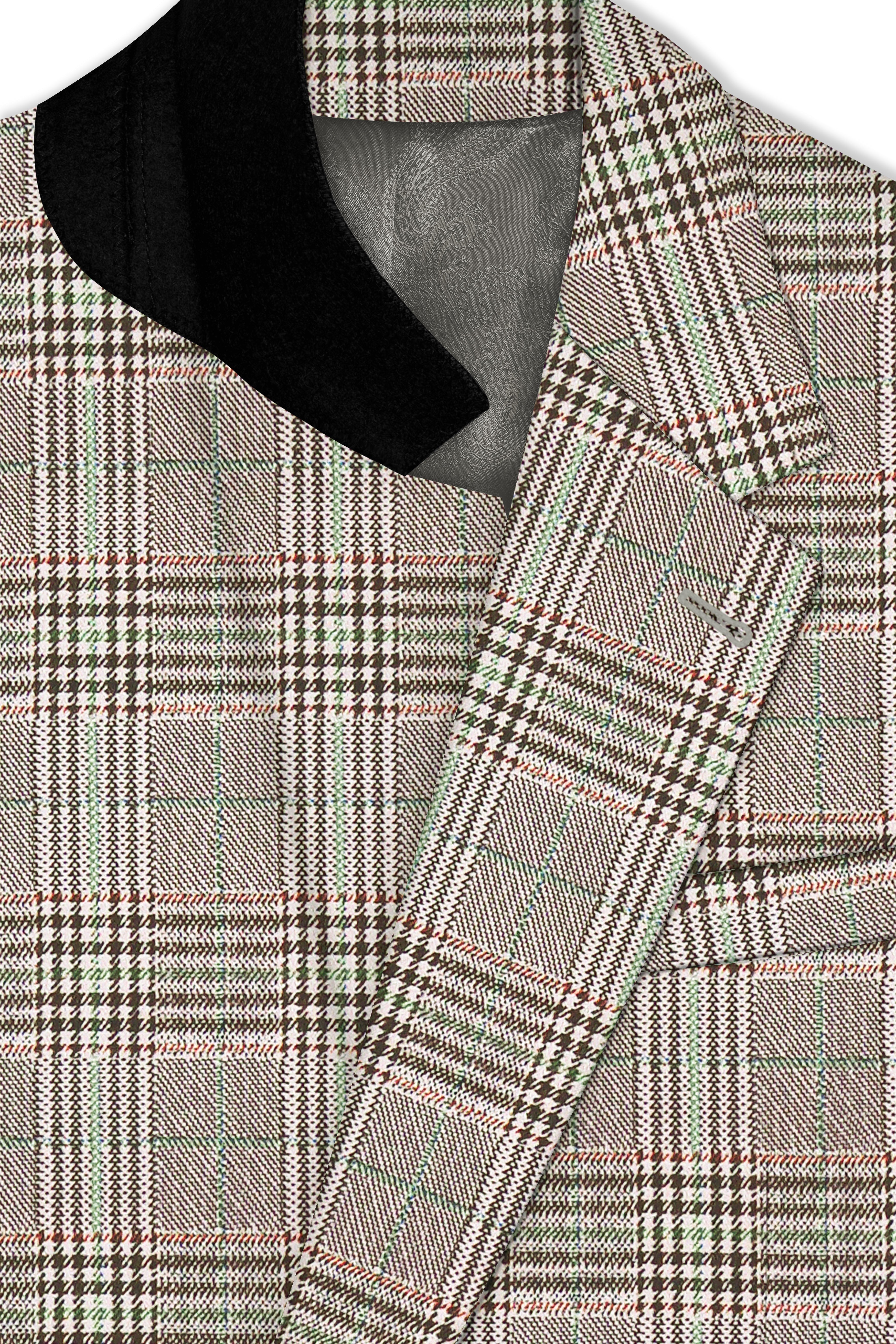 Truffle-Café Noir Brown Plaid Wool Rich Single Breasted Blazer