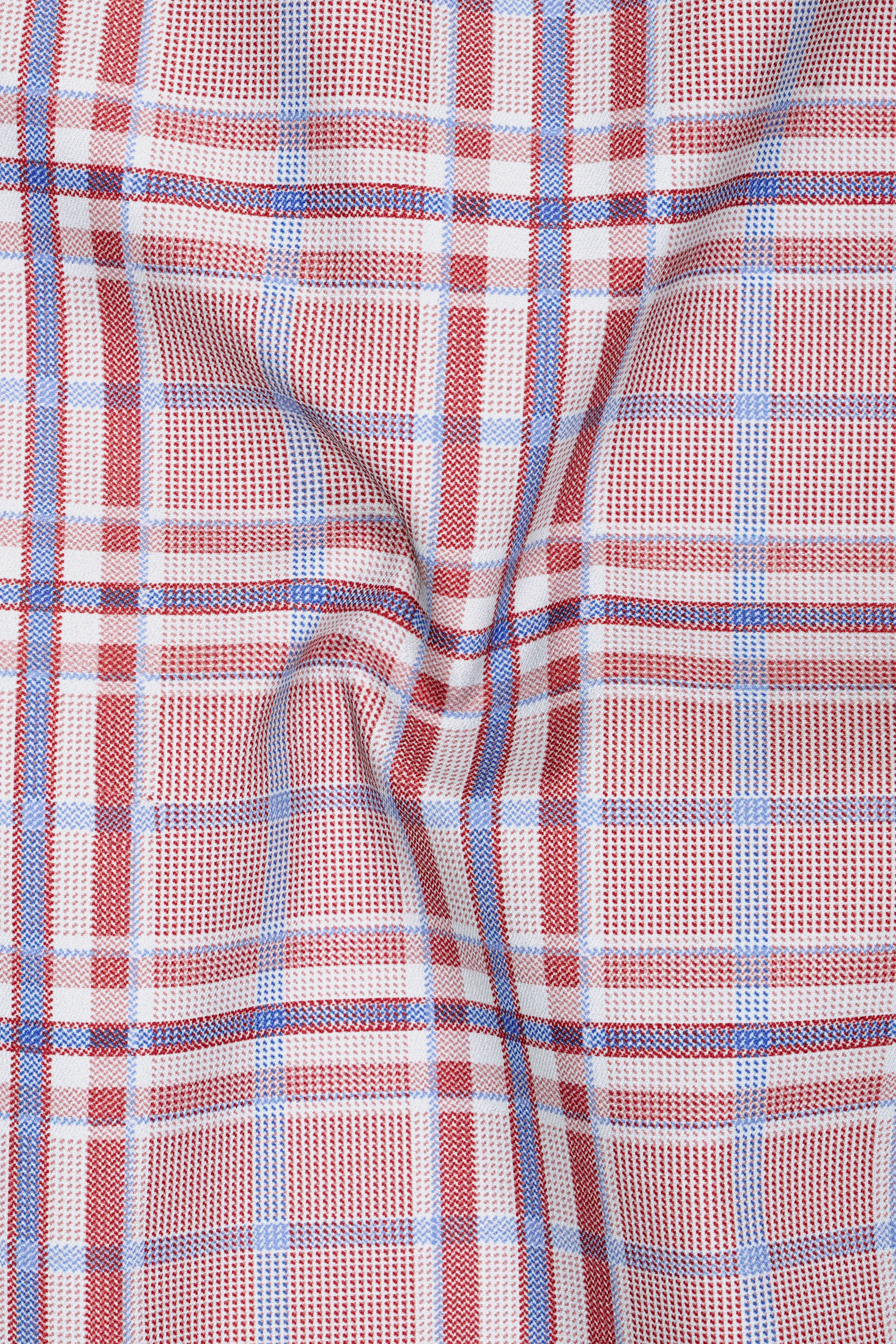 Velour-Turkish Rose Pink And Wild Blue Plaid Wool Rich Peak Lapel Tuxedo Blazer