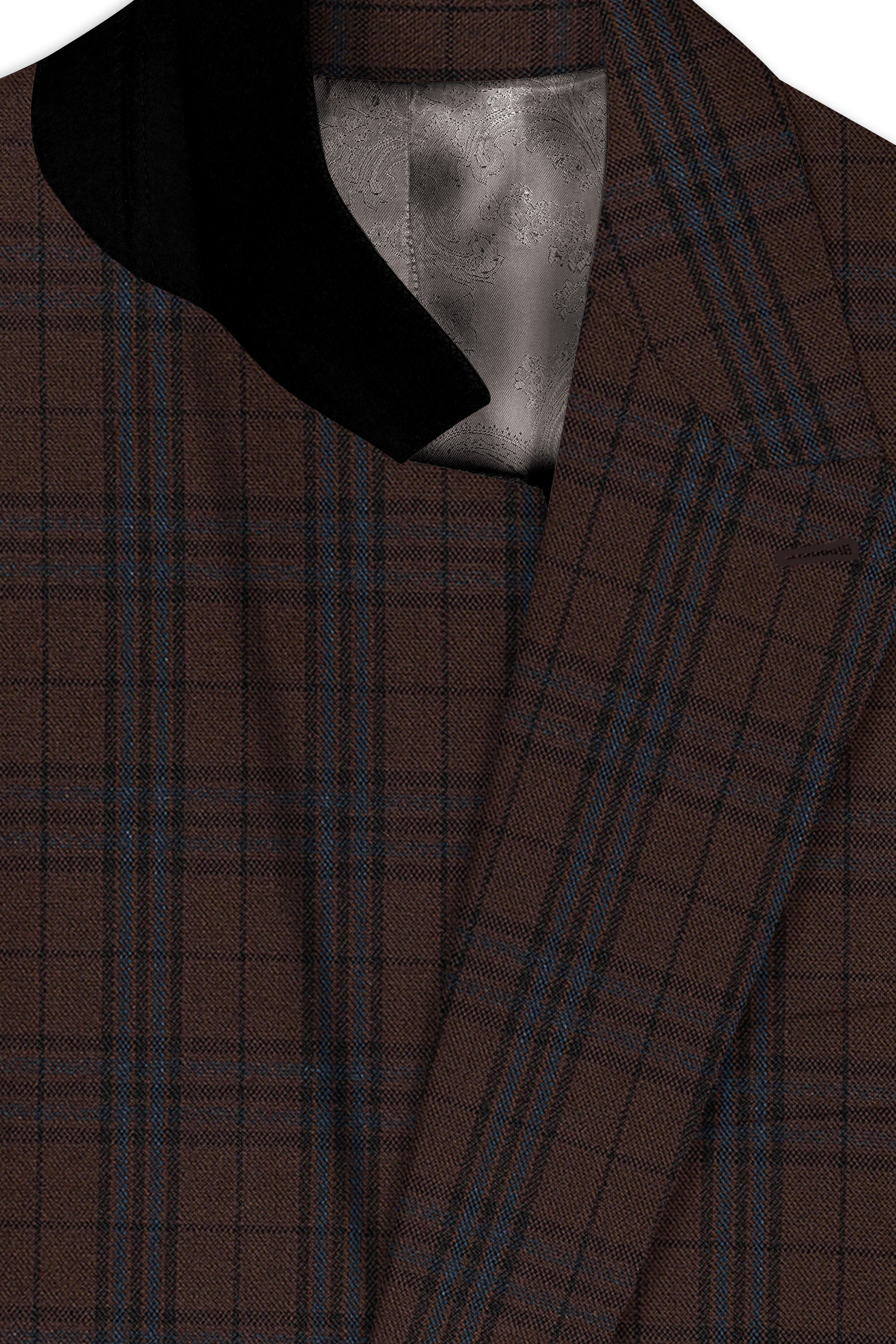 Cedar-Gingerbread Brown Plaid Wool blend Double Brested Blazer