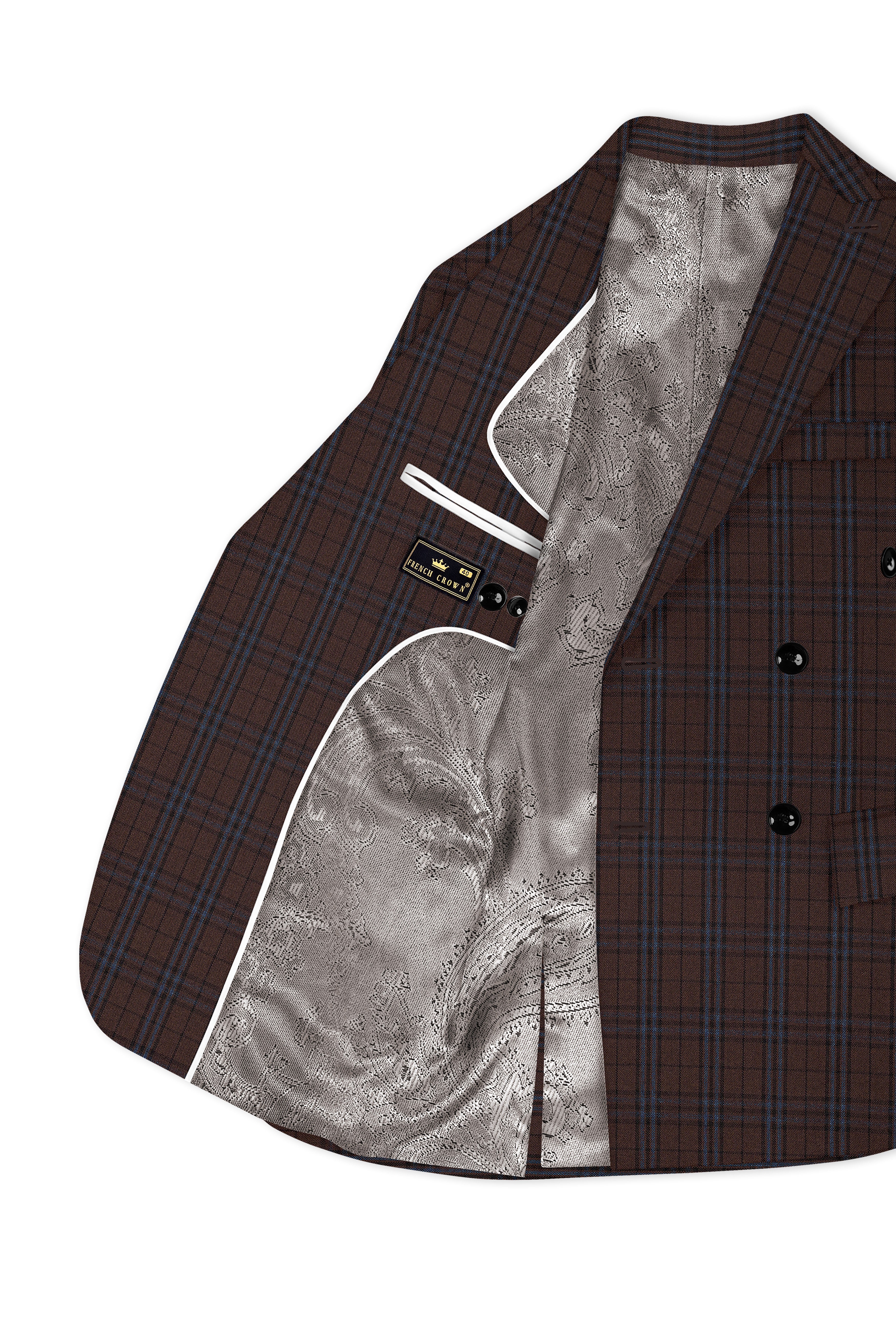 Cedar-Gingerbread Brown Plaid Wool blend Double Brested Blazer