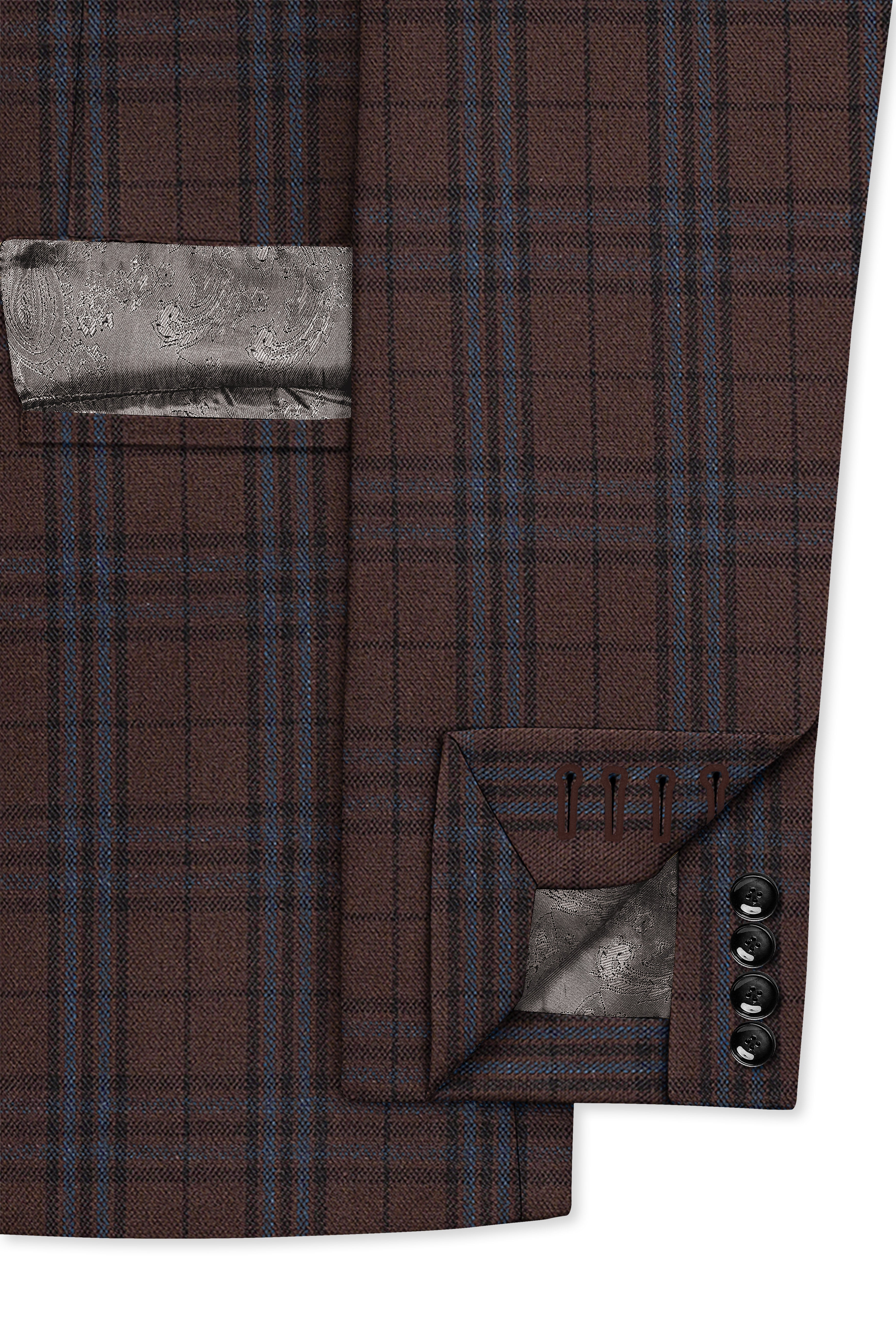 Cedar-Gingerbread Brown Plaid Wool blend Double Brested Blazer