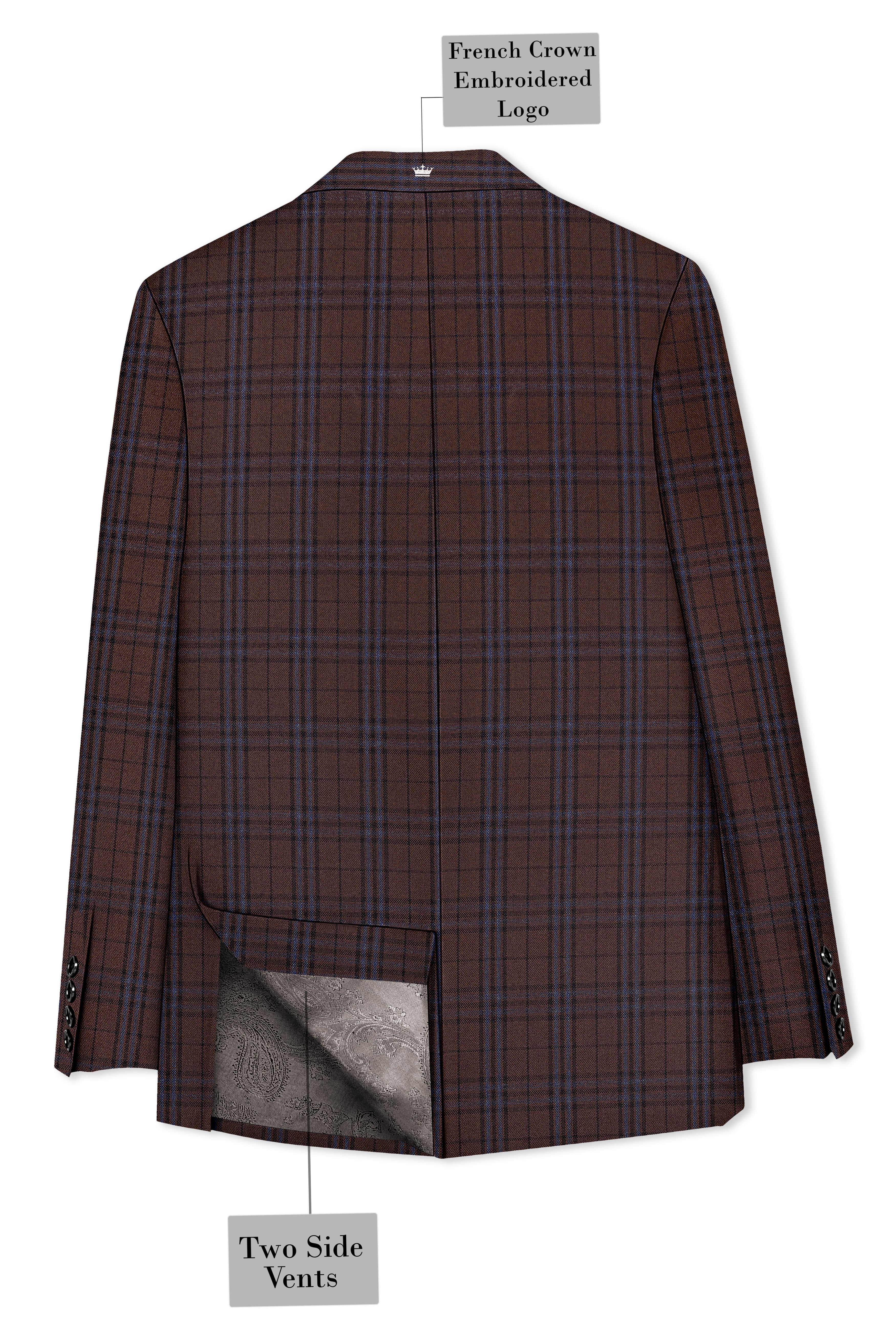 Cedar-Gingerbread Brown Plaid Wool blend Double Brested Blazer