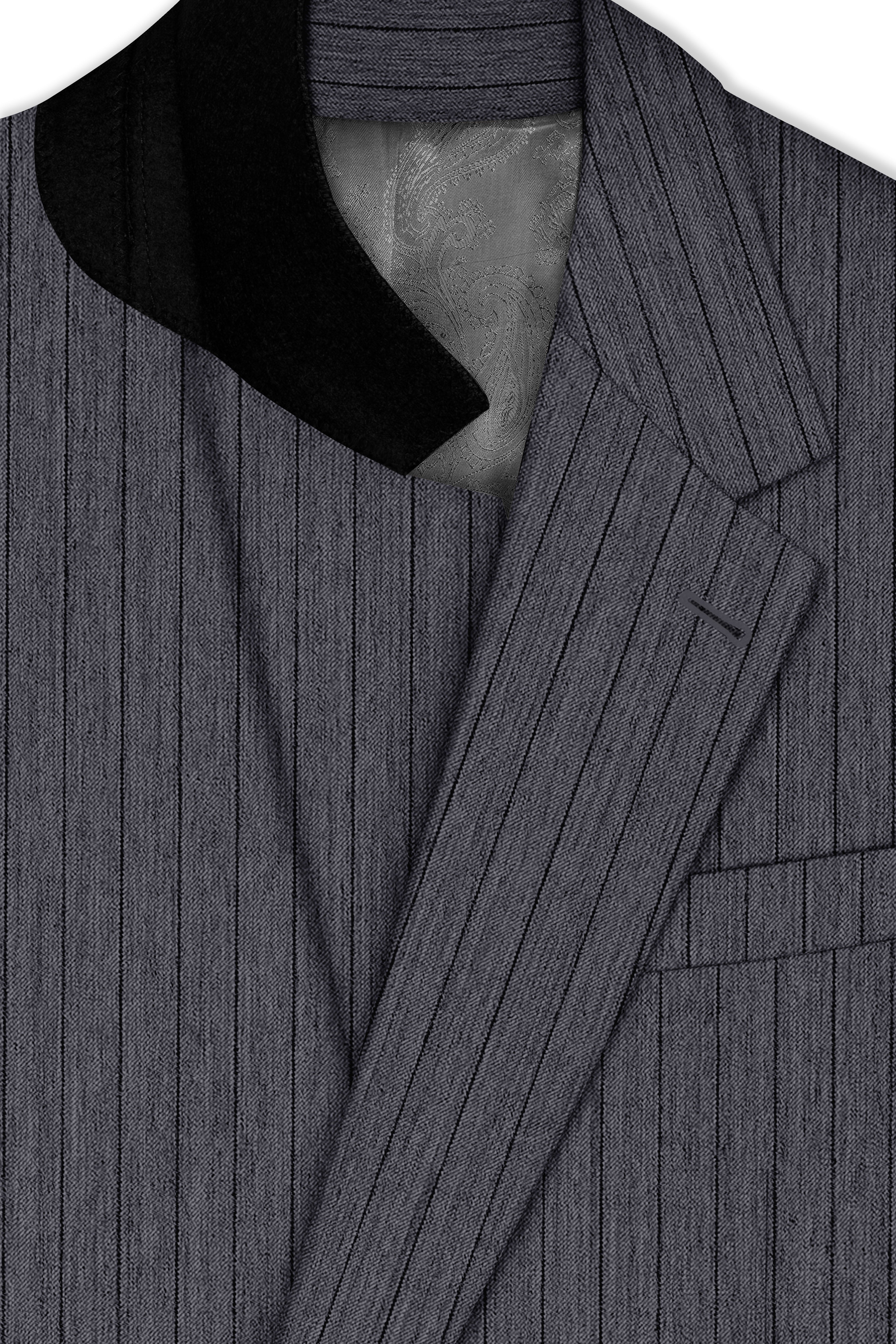 Noctaro-Vampire Gray Pin Striped Wool Rich Slight Stretch Single Breasted Blazer