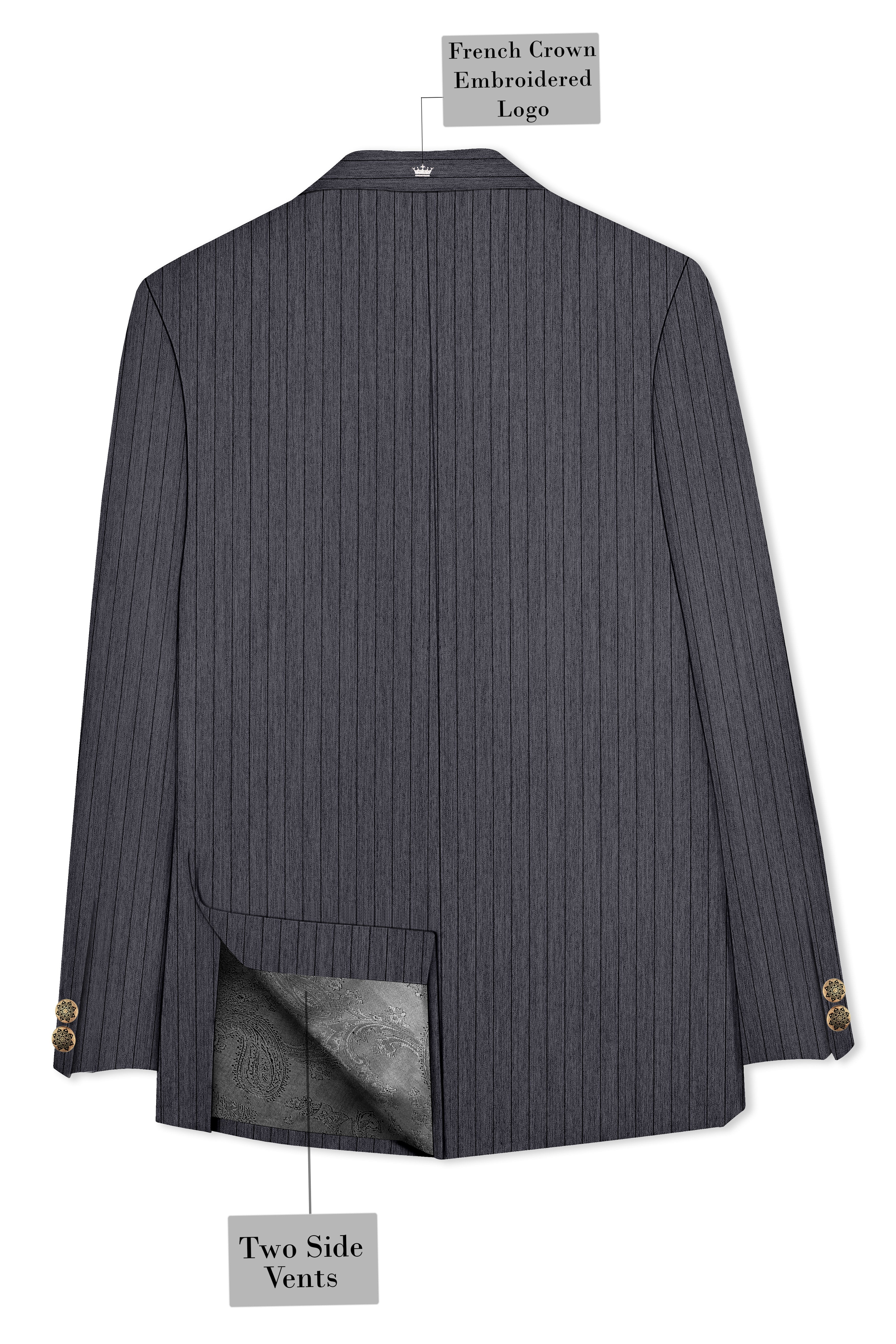 Noctaro-Vampire Gray Pin Striped Wool Rich Slight Stretch Bandhgala Blazer