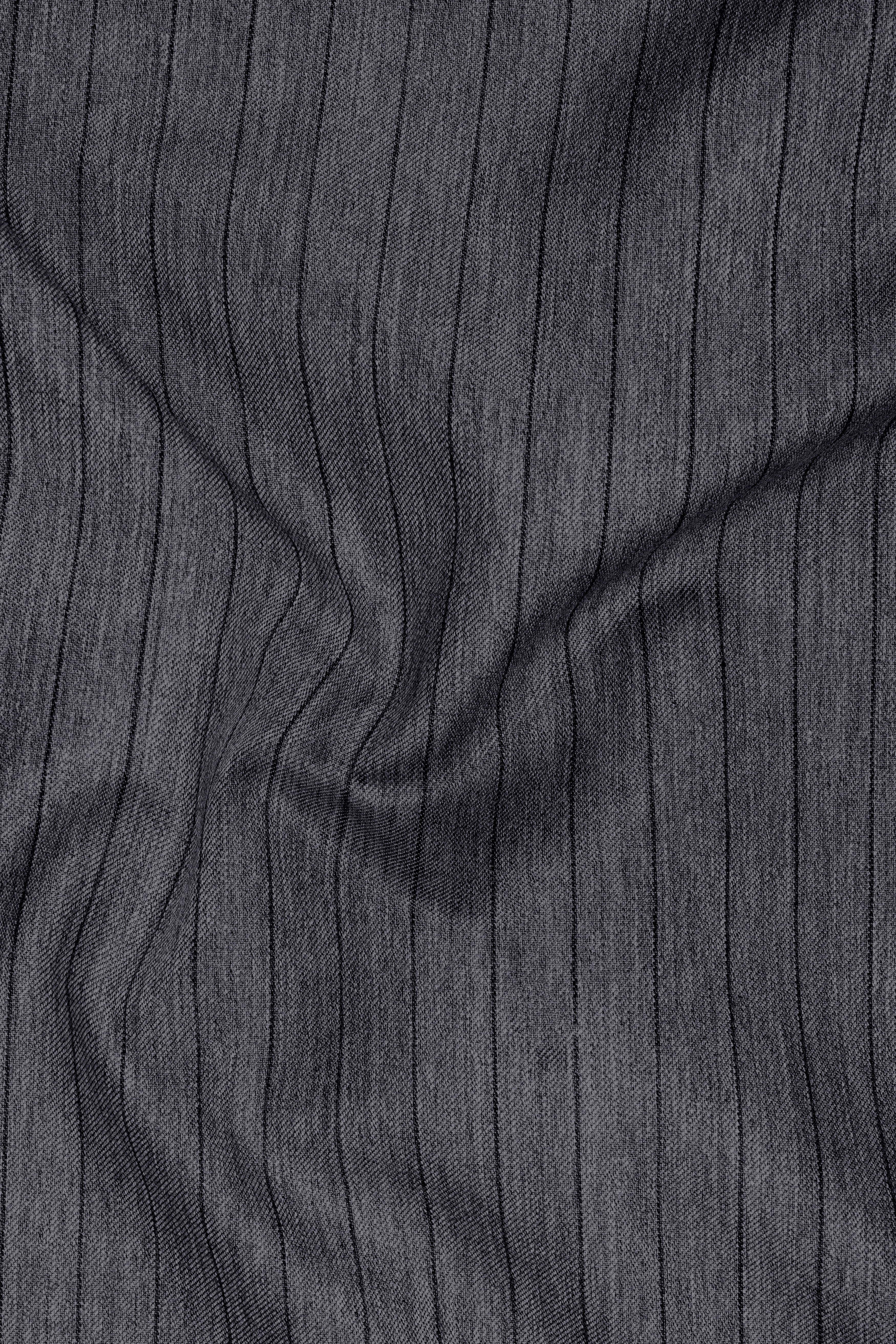 Noctaro-Vampire Gray Pin Striped Wool Rich Cross Placket Bandhgala Slight Stretch Blazer