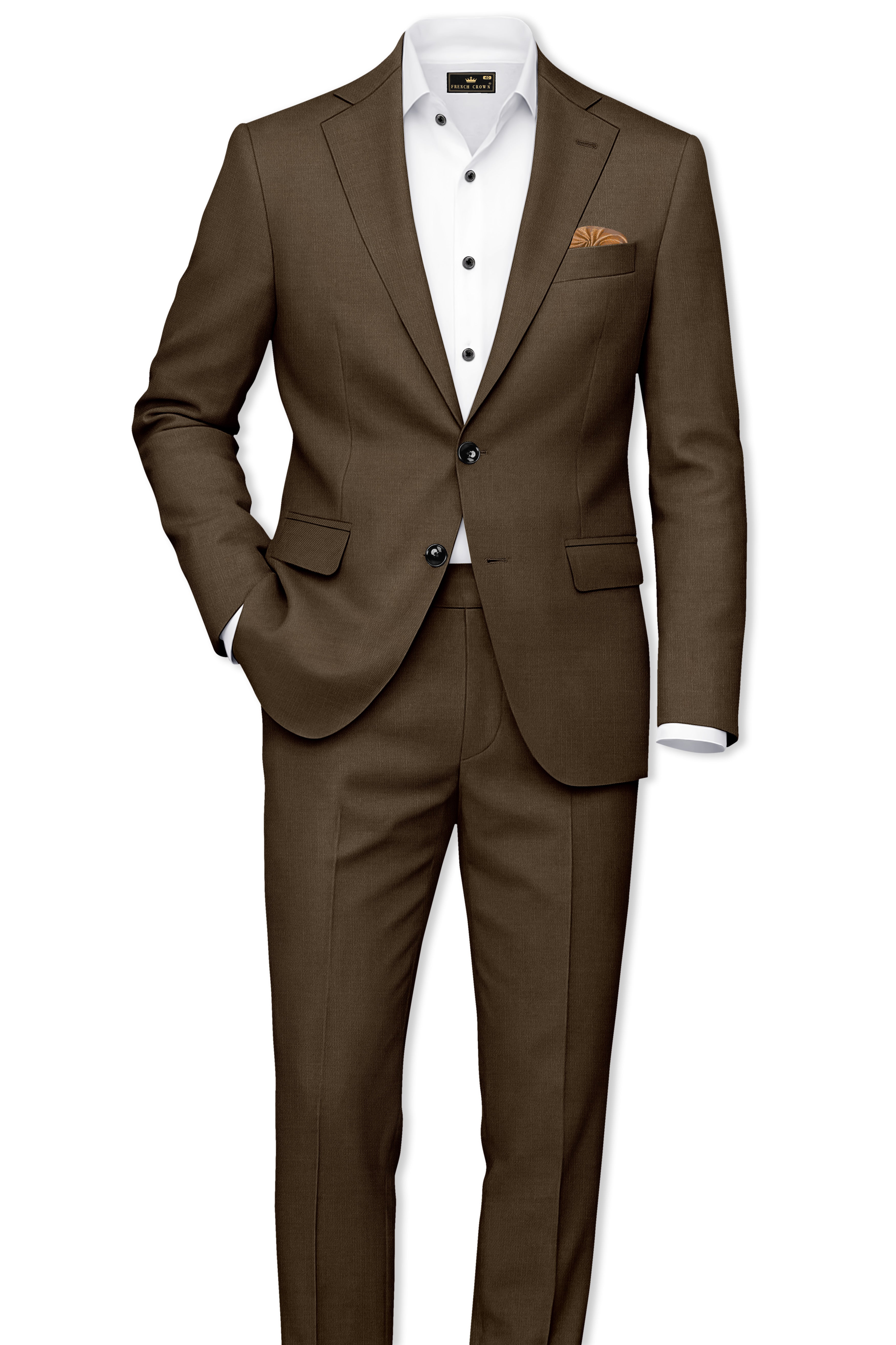 Terrano-Mocha Brown Wool Rich Slight Stretch Single Breasted Blazer