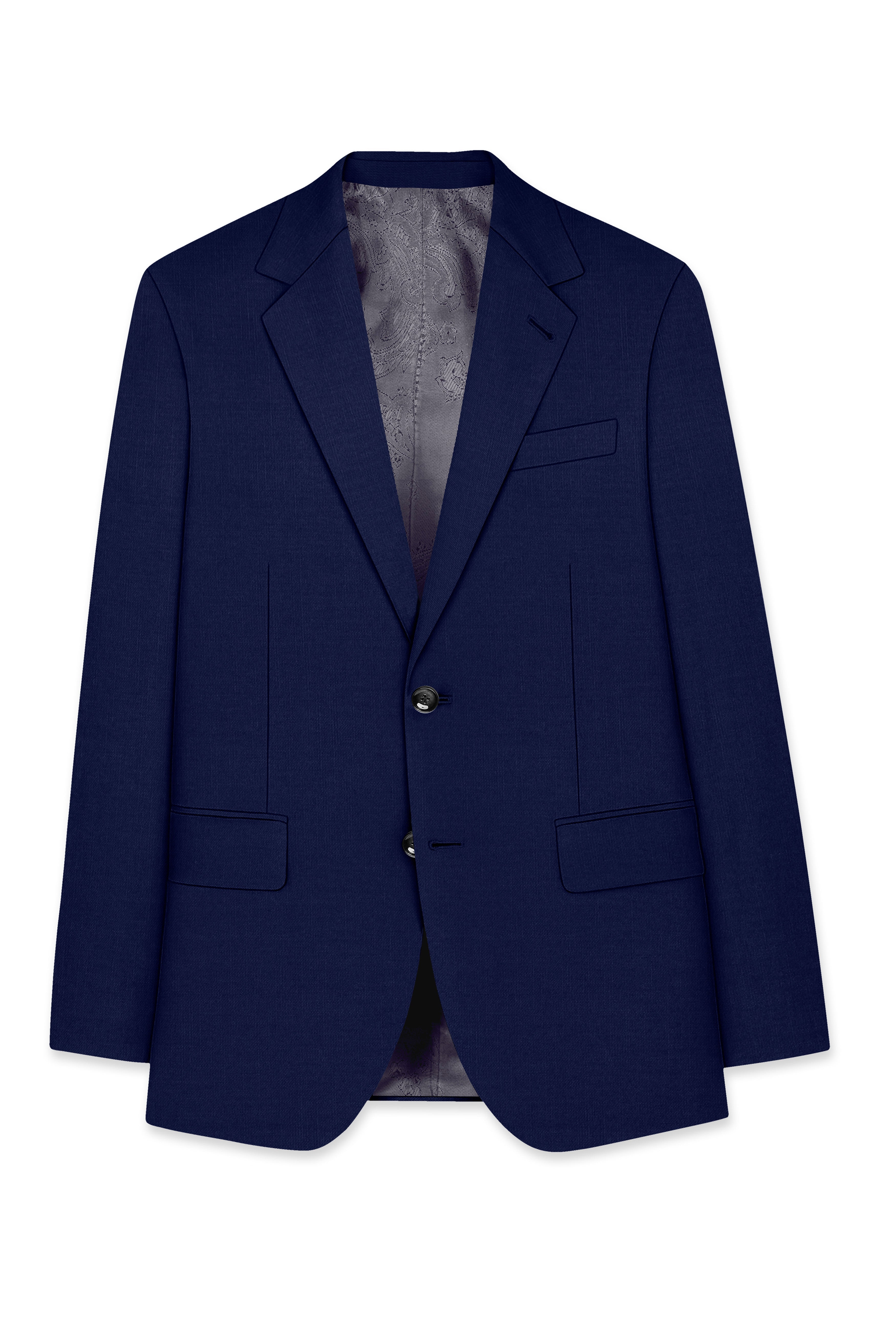 Obsidio-Ebony Navy Blue Wool Rich Slight Stretch Single Breasted Blazer