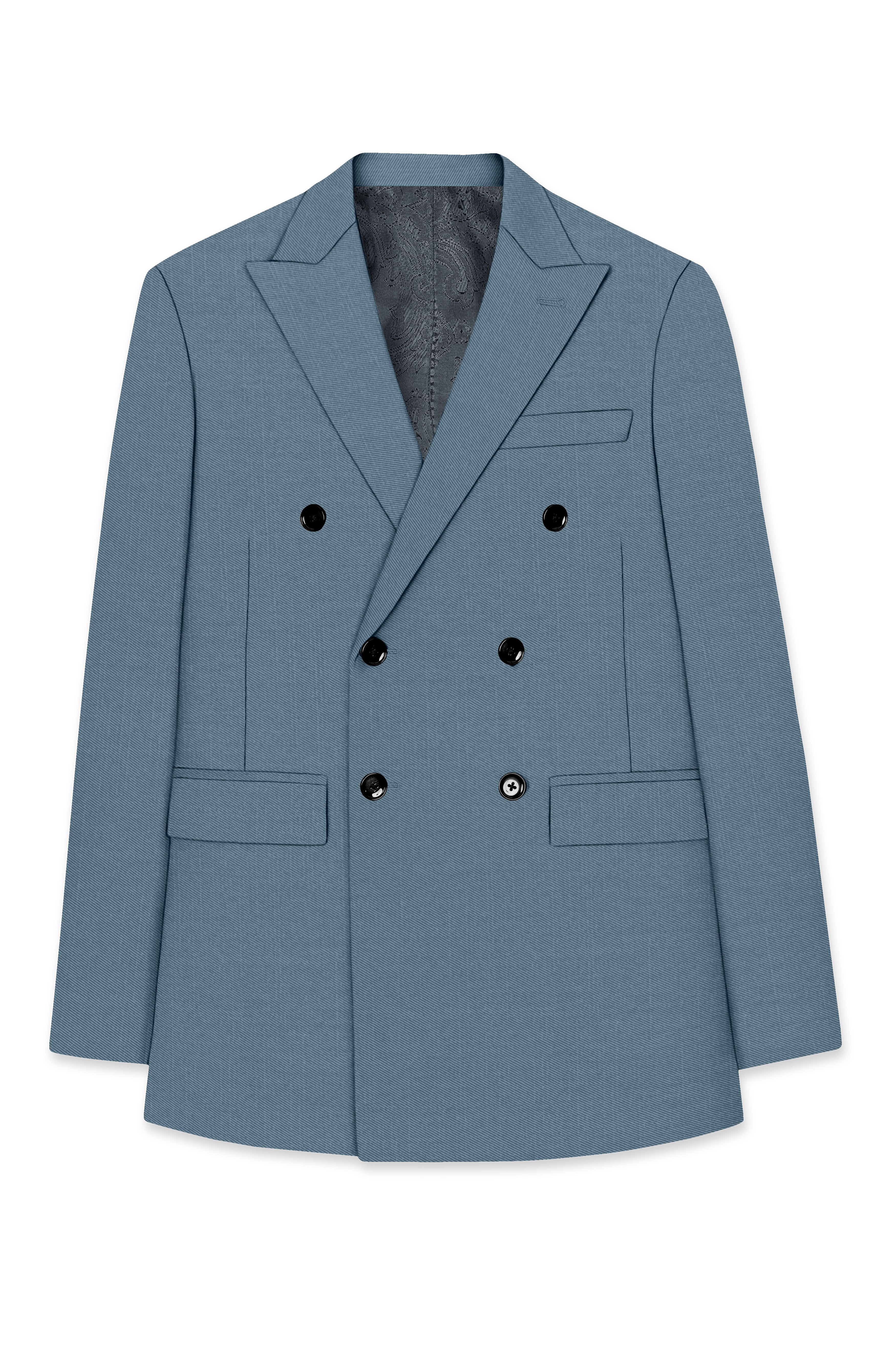 Sapphire-Fiord Blue Wool Rich Slight Stretch Double Breasted Blazer