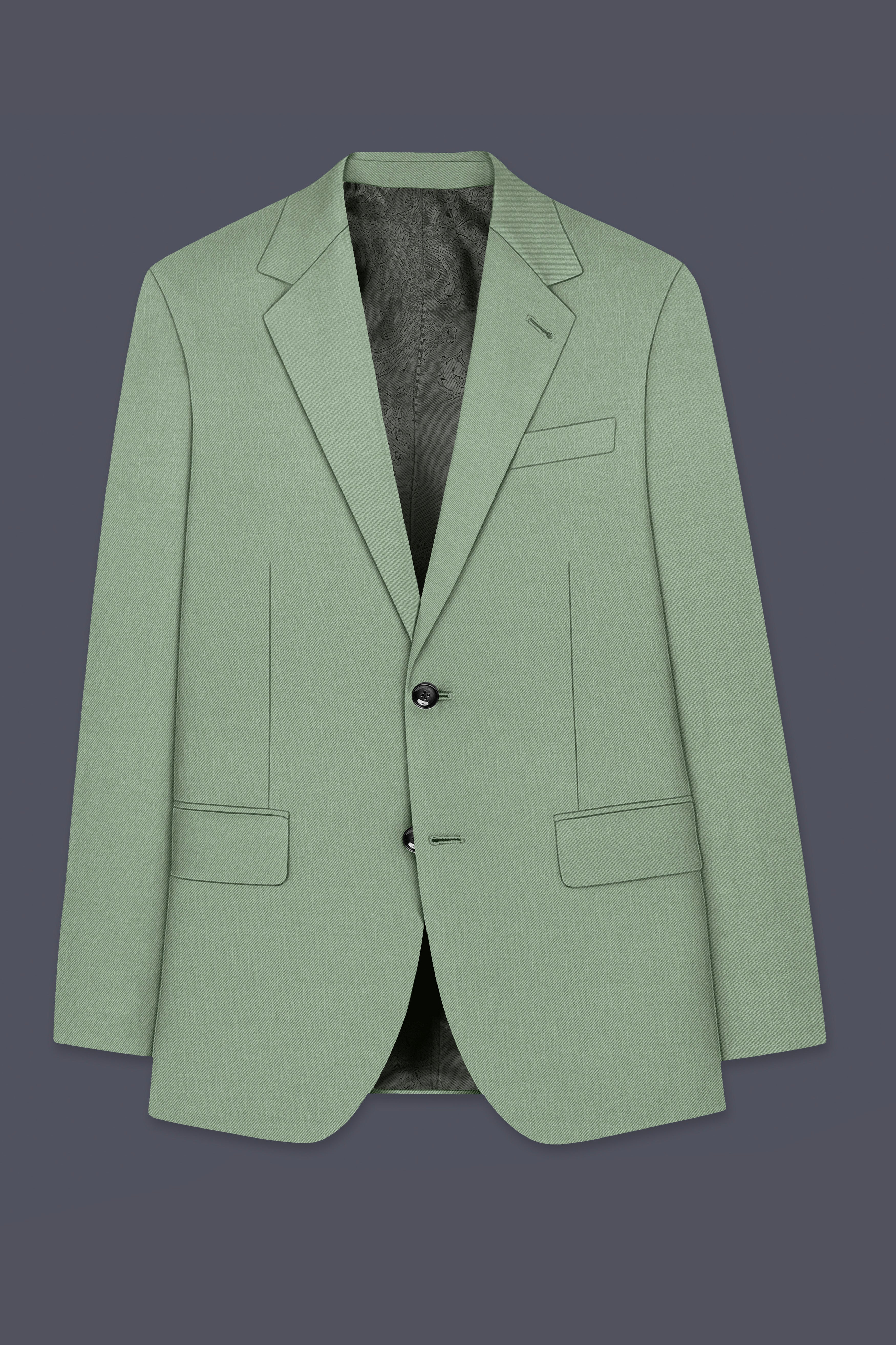Basil-Spanish Green Wool Rich Slight Stretch Single Breasted Blazer