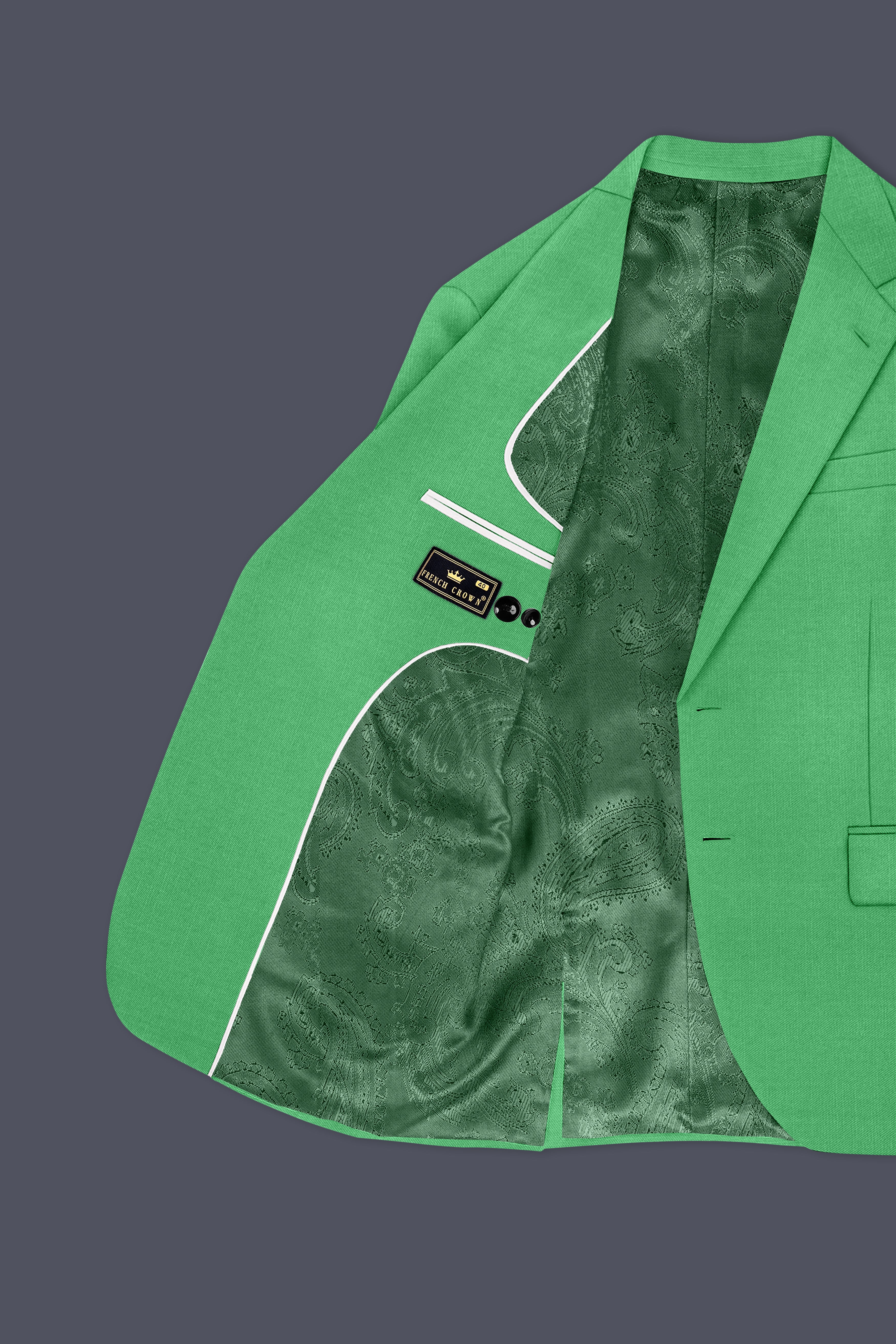 Baron-Chateau Green Wool Rich Slight Stretch Single Breasted Blazer