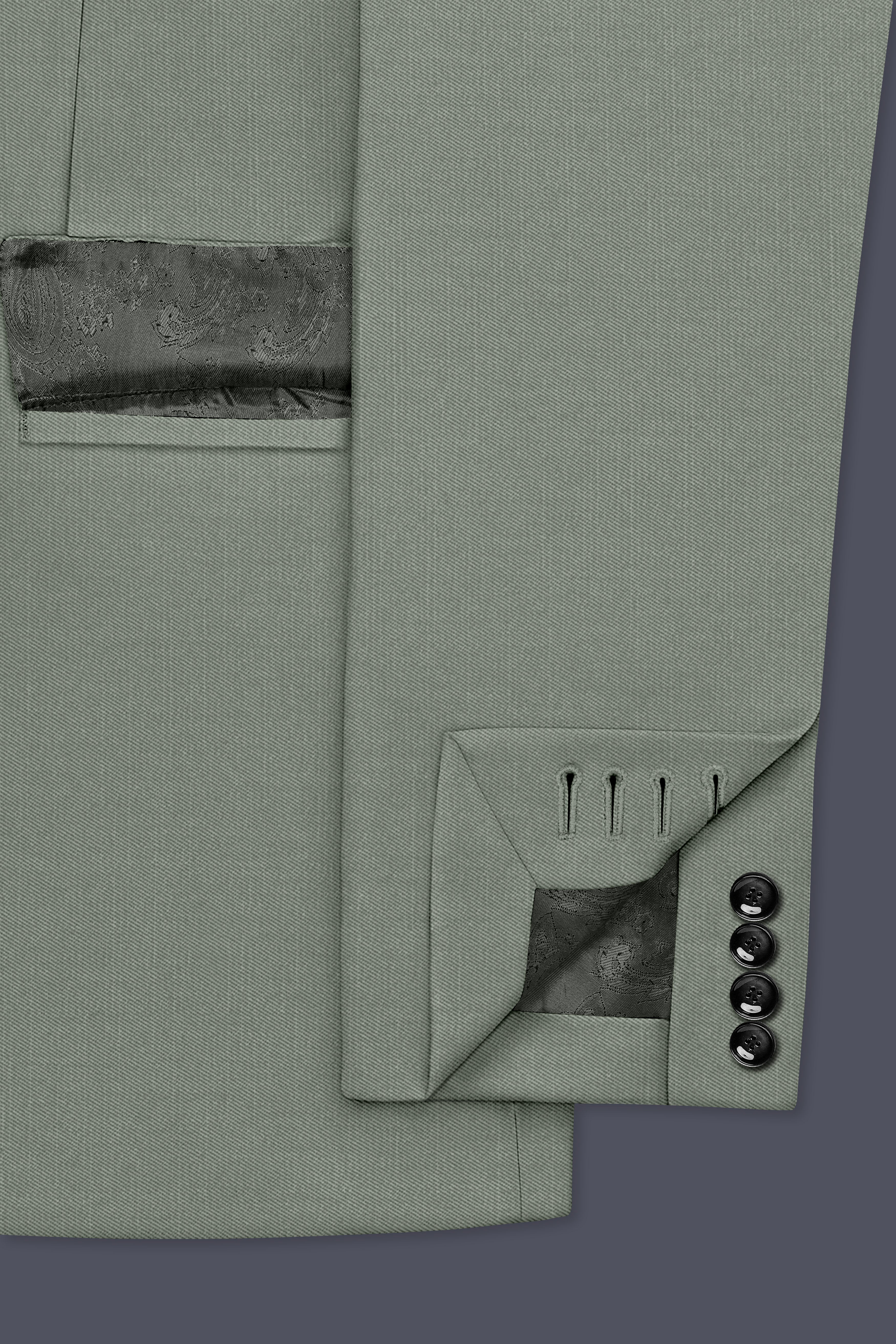 Sage-Smokey Green Wool Rich Slight Stretch Single Breasted Blazer