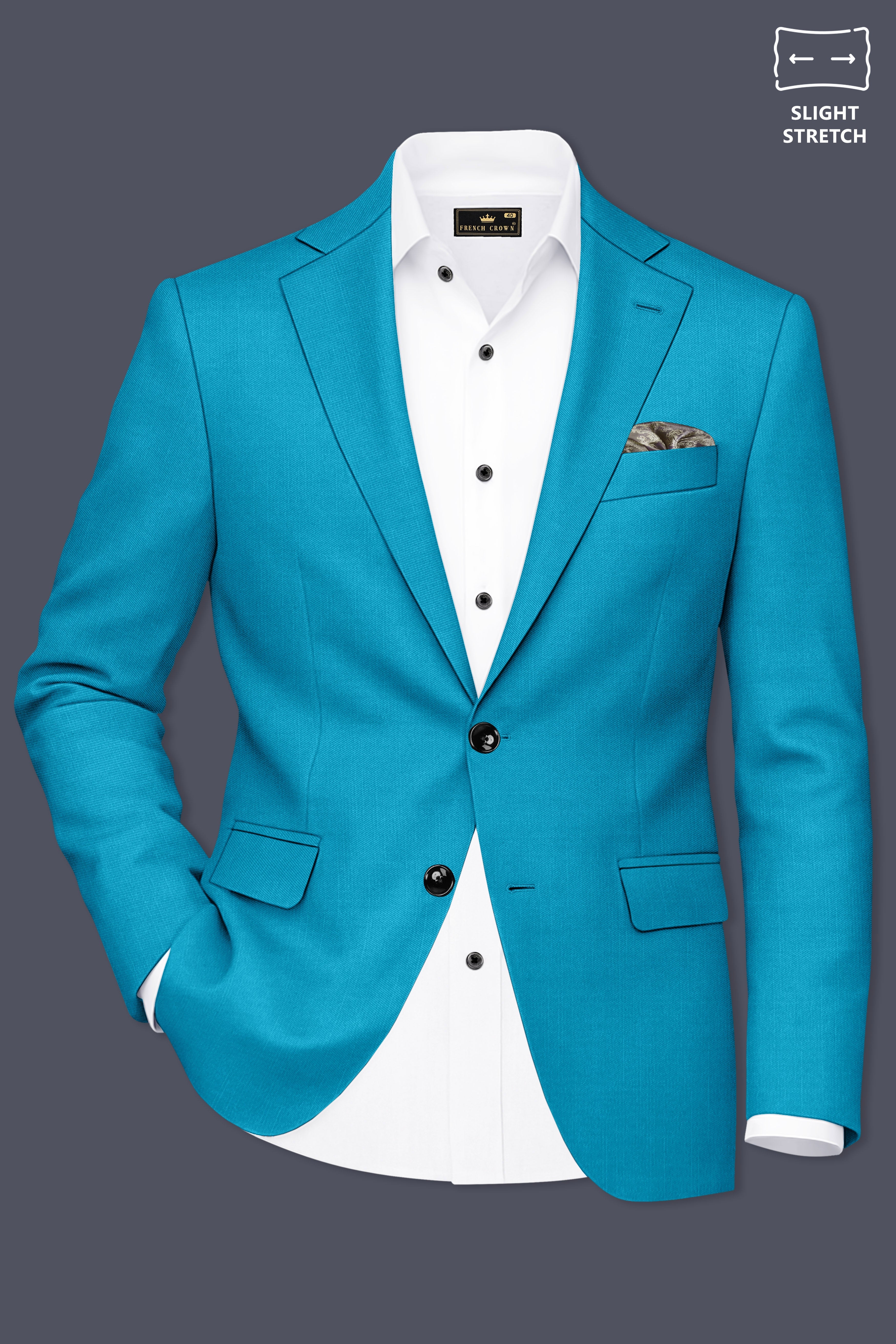 Atlantic-Bondi Blue Wool Rich Slight Stretch Single Breasted Blazer
