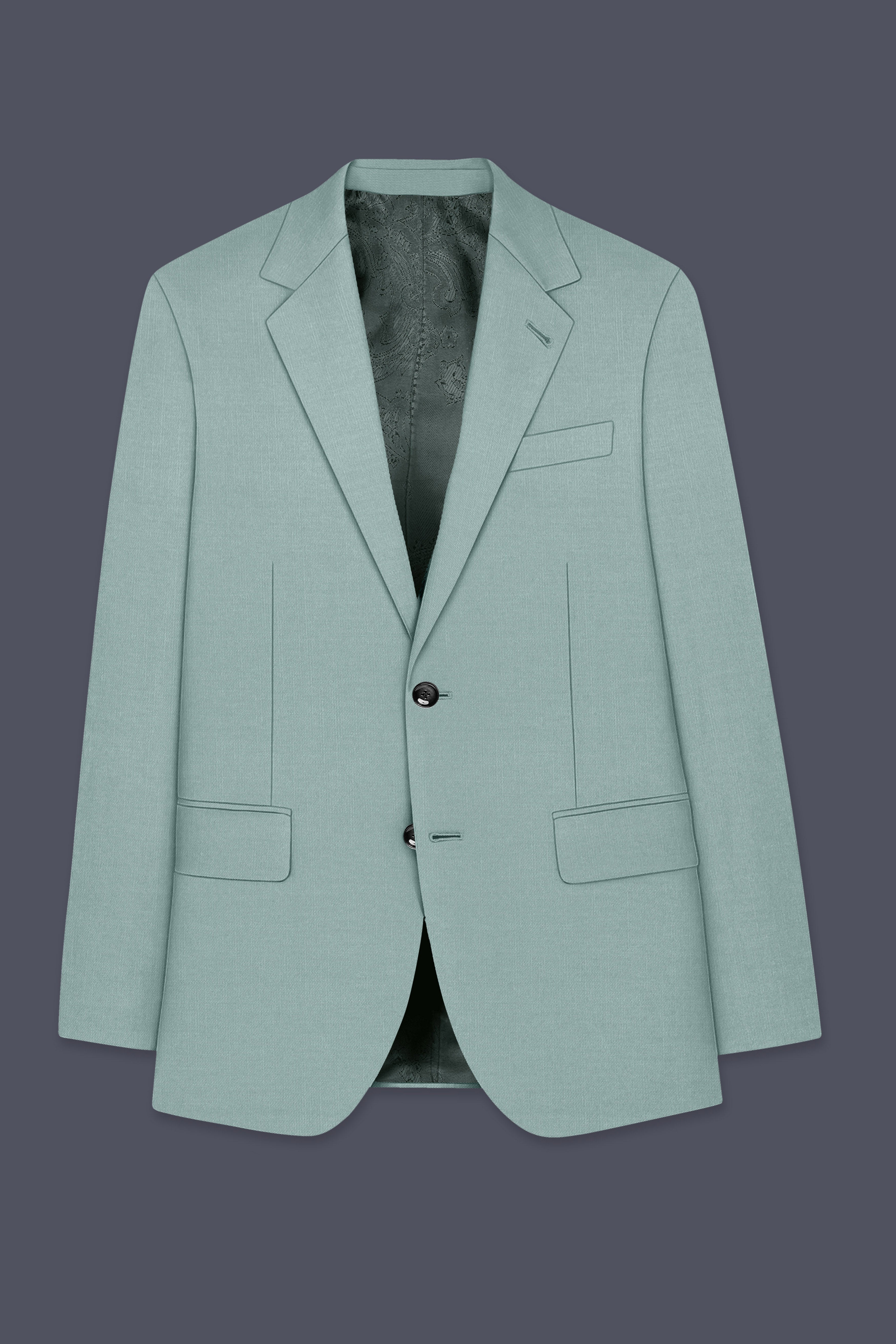 Tropic-Cadet Green Wool Rich Slight Stretch Single Breasted Blazer