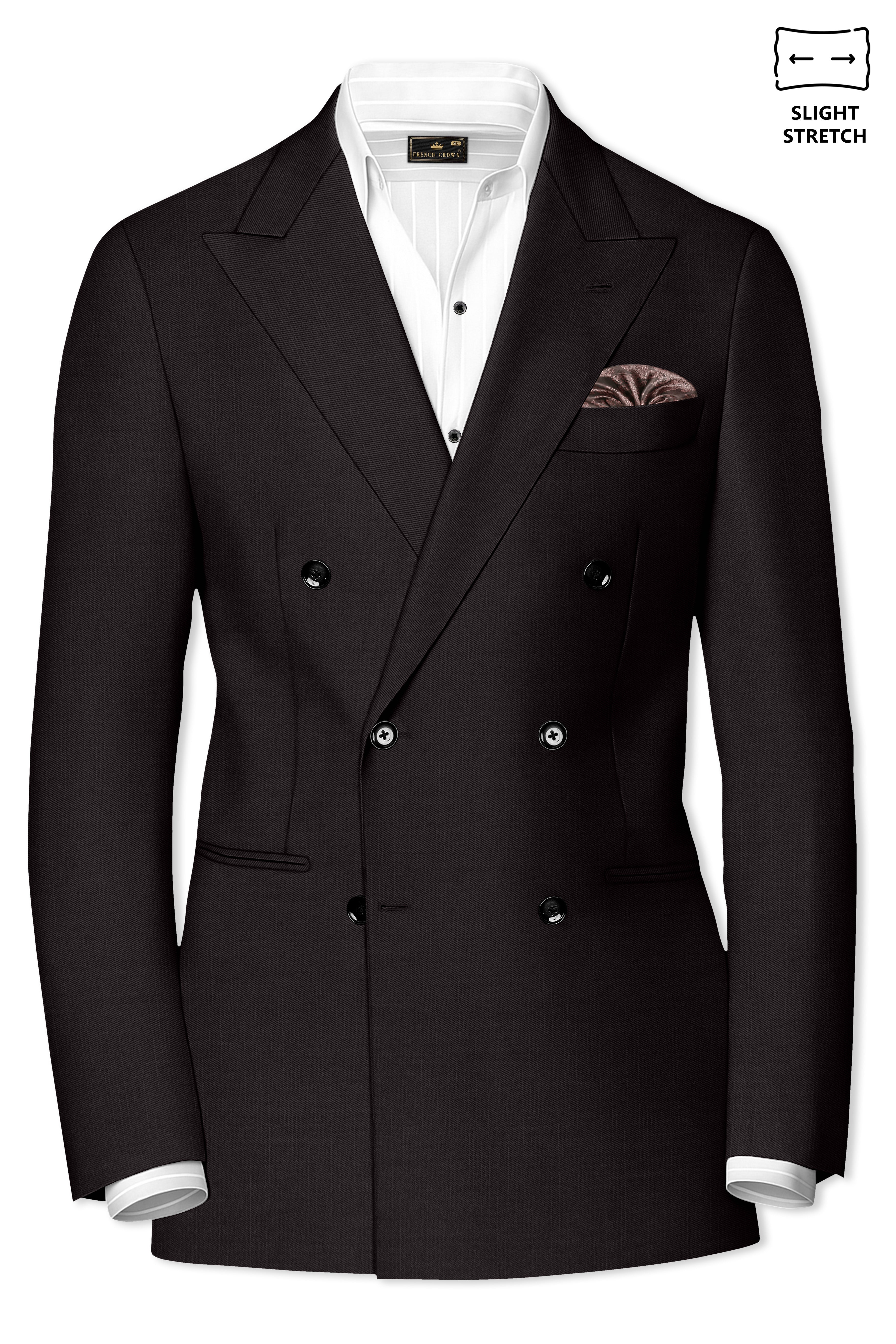 Umbero-Eclipse Brown Wool Rich Slight Stretch Double Breasted Blazer