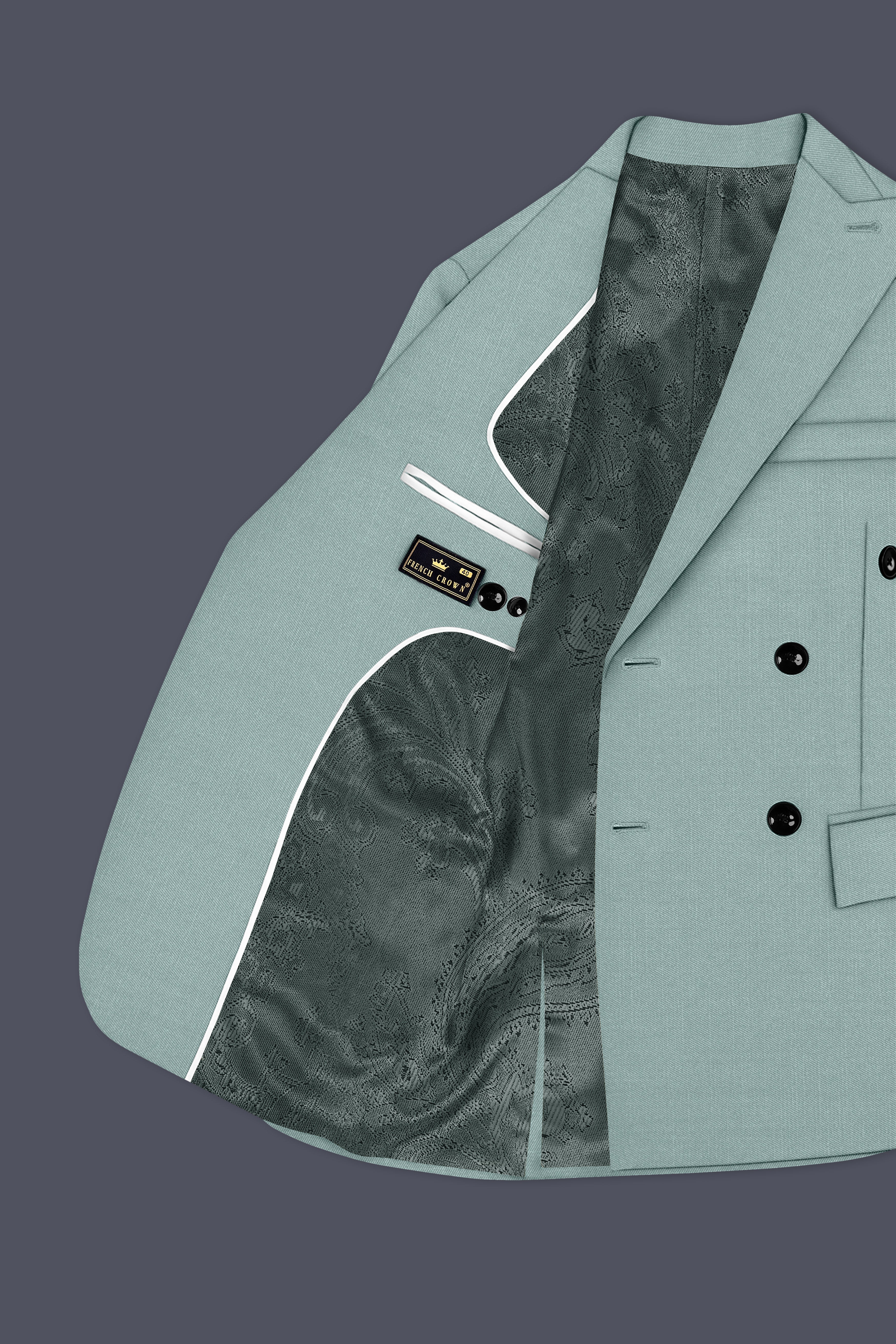 Tropic-Cadet Green Wool Rich Slight Stretch Double Breasted Blazer