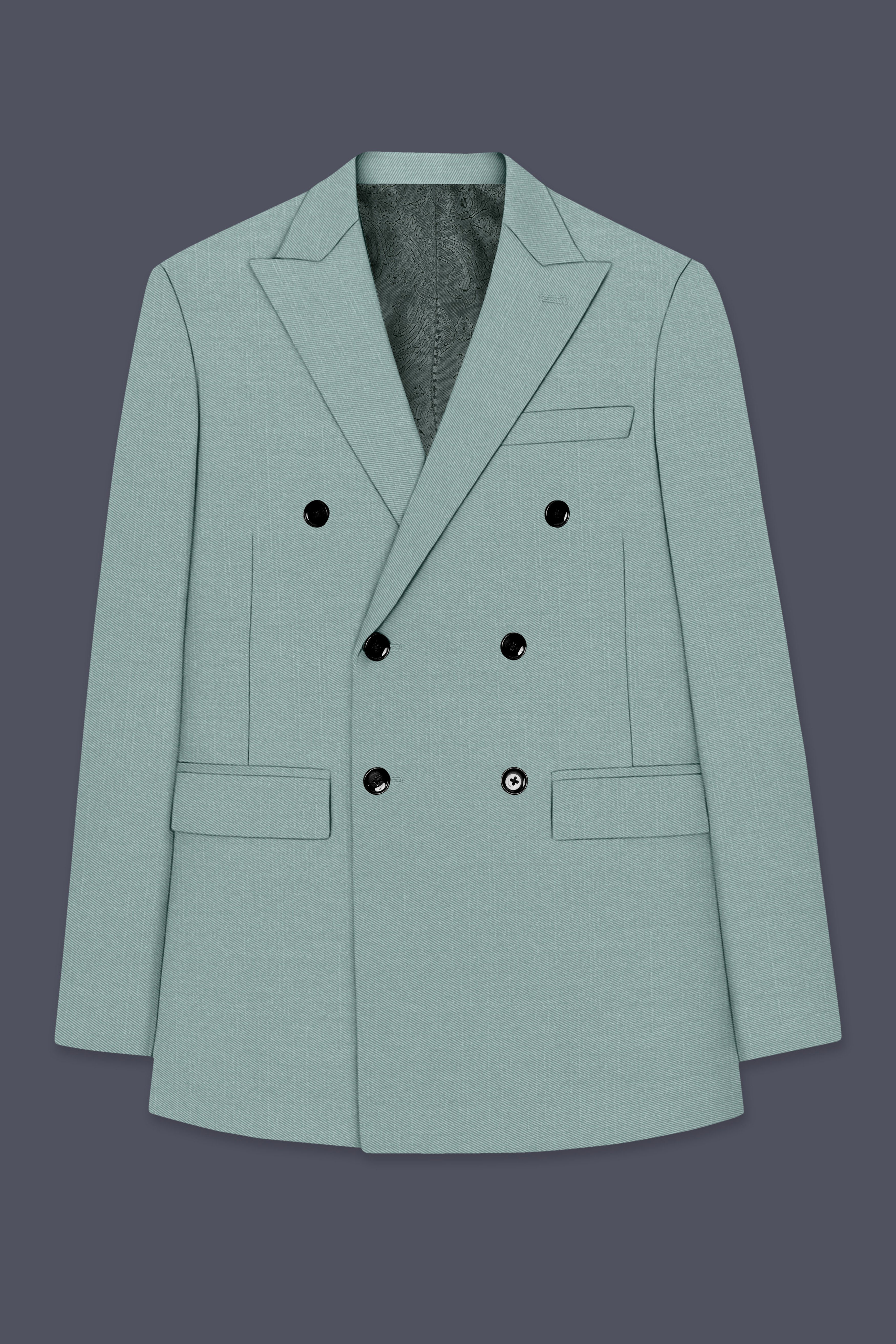 Tropic-Cadet Green Wool Rich Slight Stretch Double Breasted Blazer