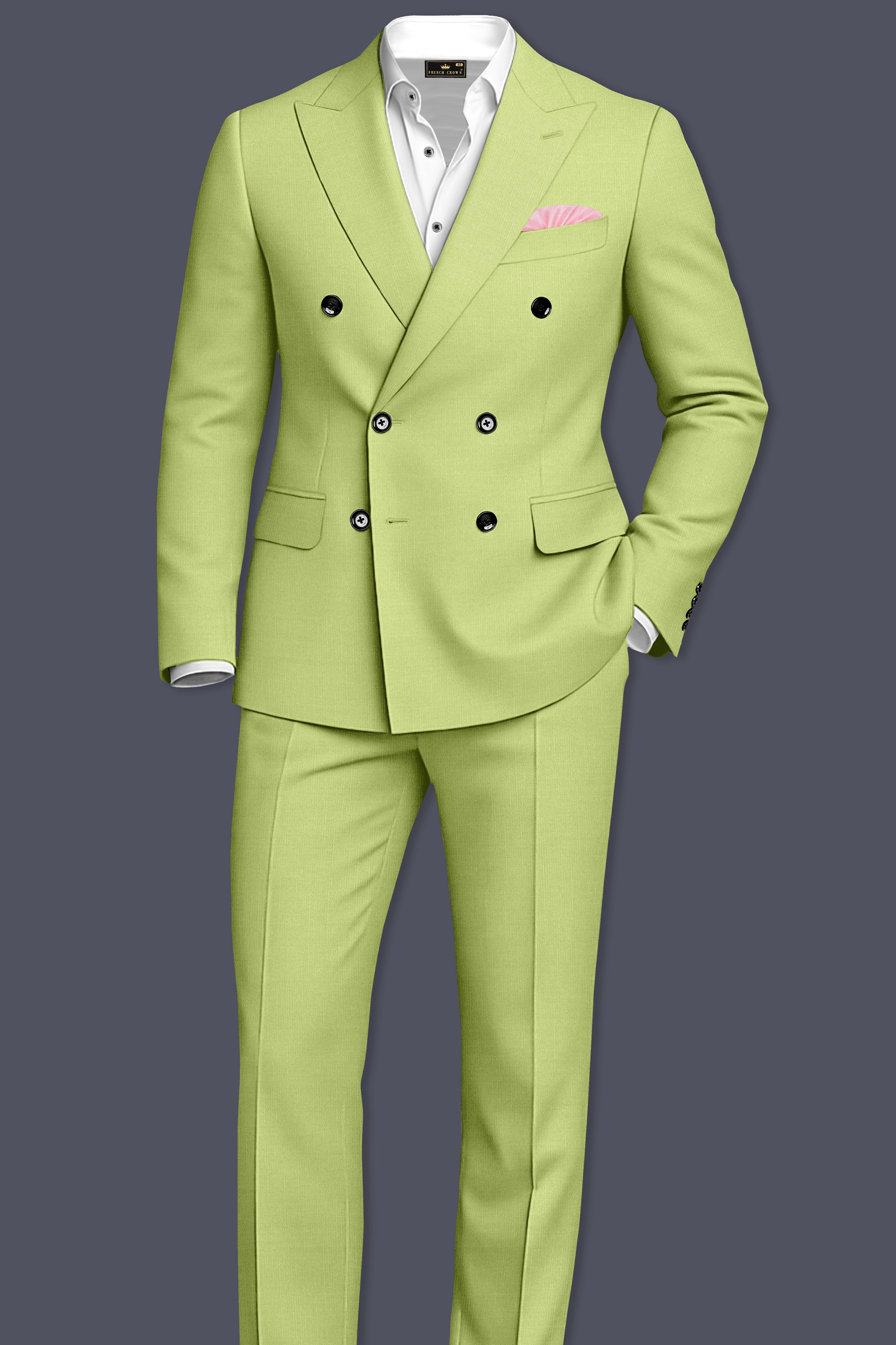 Ochre-Tan Yellow Wool Rich Slight Stretch Double Breasted Blazer