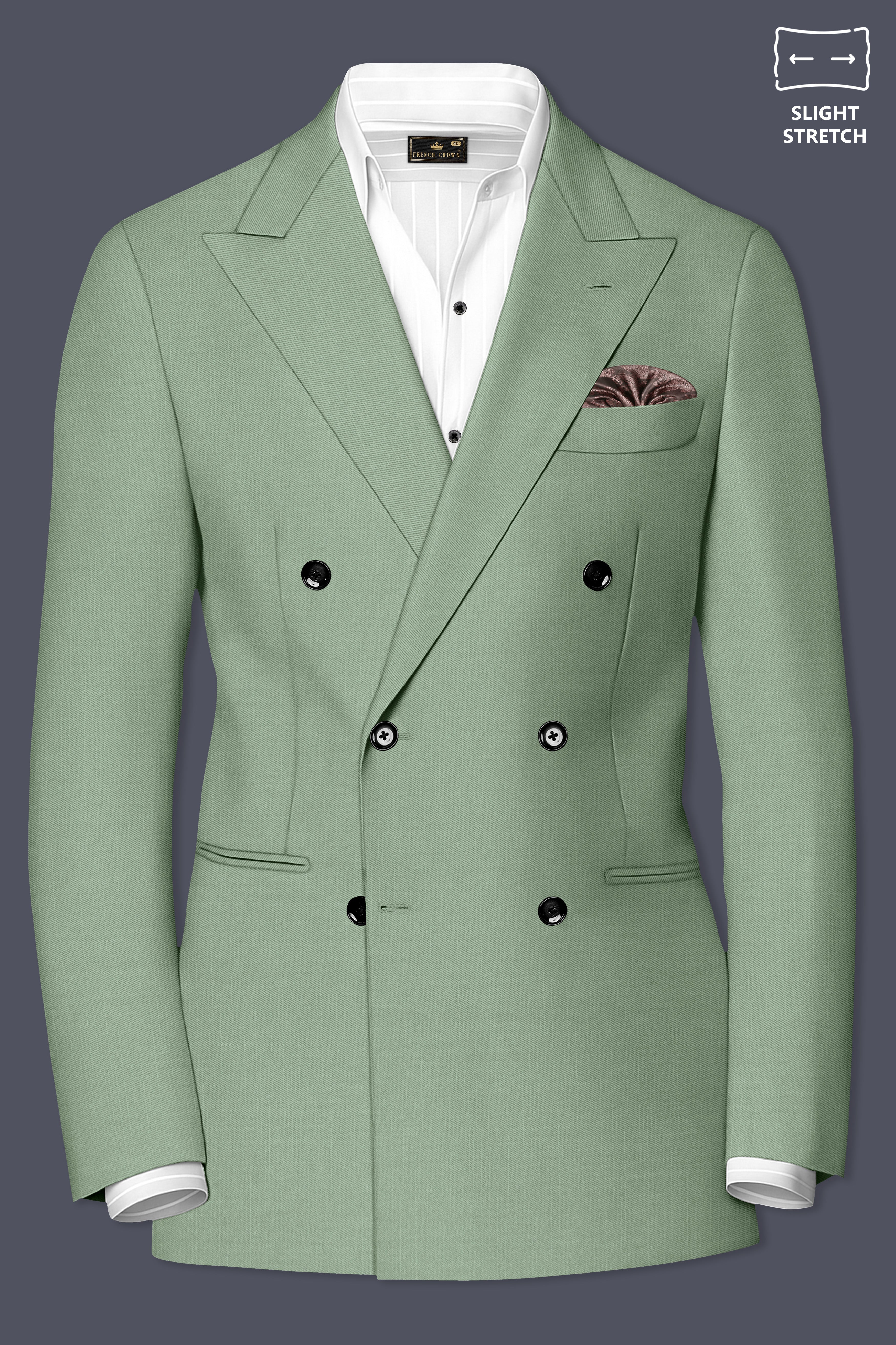 Basil-Spanish Green Wool Rich Slight Stretch Double Breasted Blazer