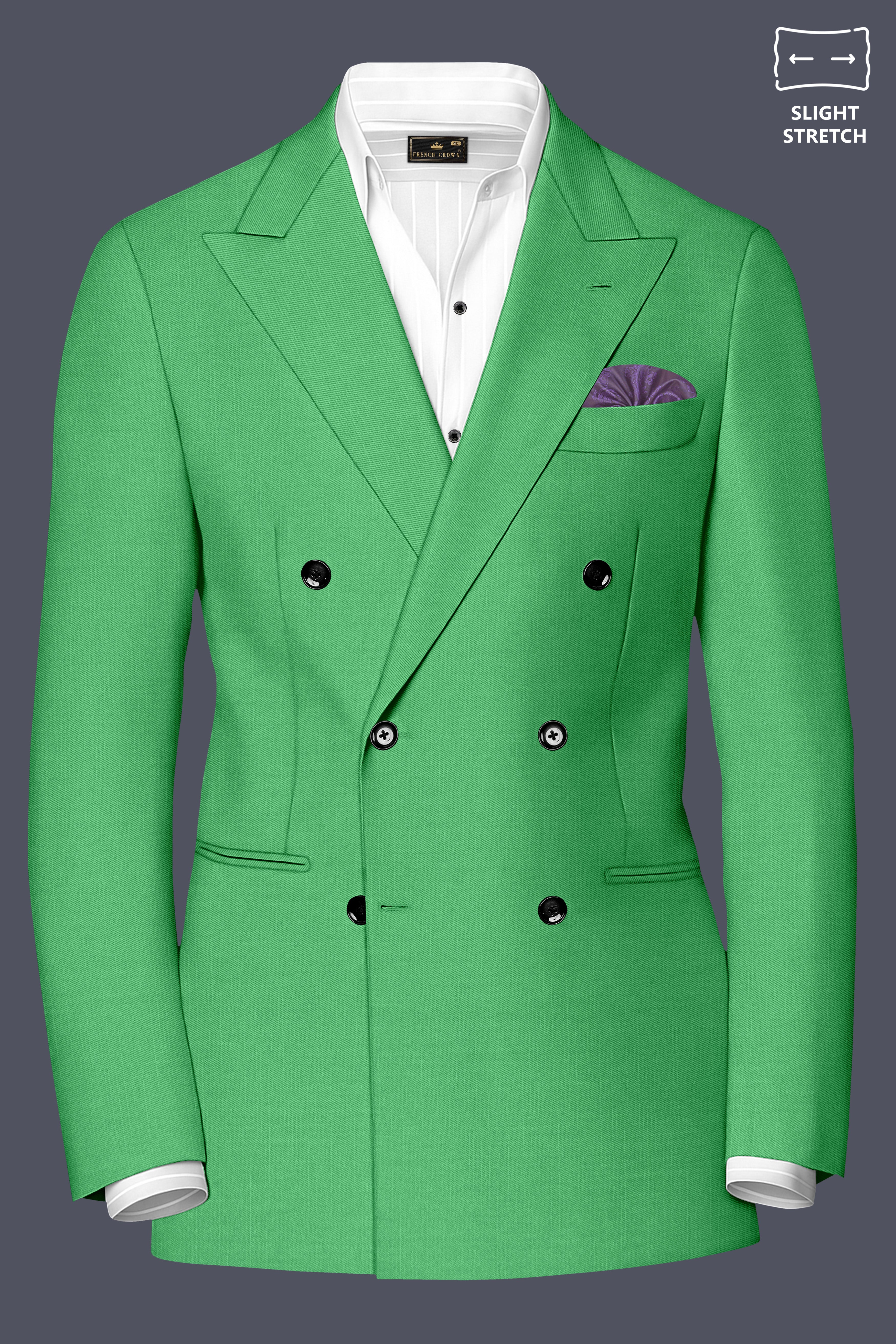 Baron-Chateau Green Wool Rich Slight Stretch Double Breasted Blazer