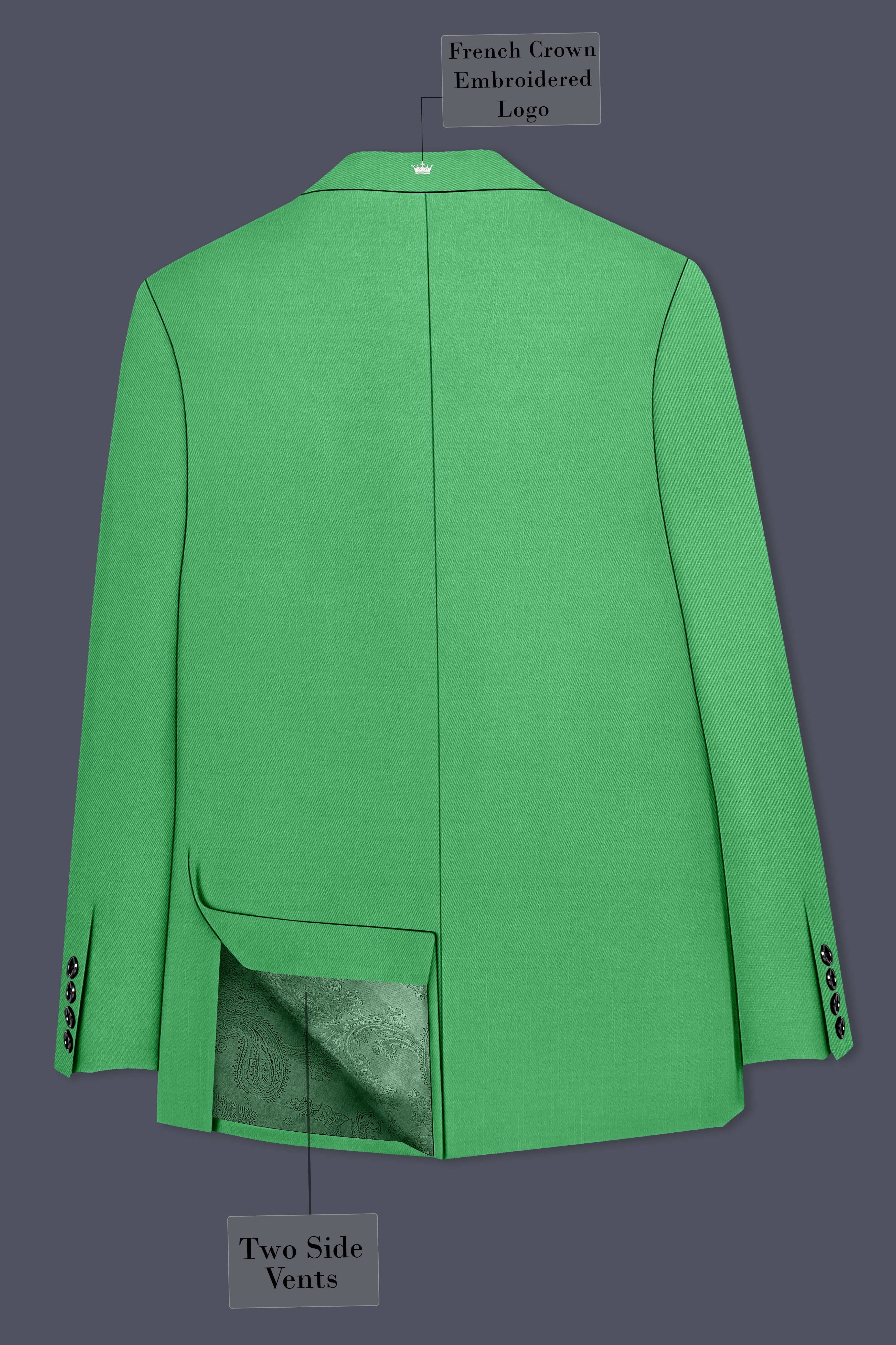 Baron-Chateau Green Wool Rich Slight Stretch Double Breasted Blazer