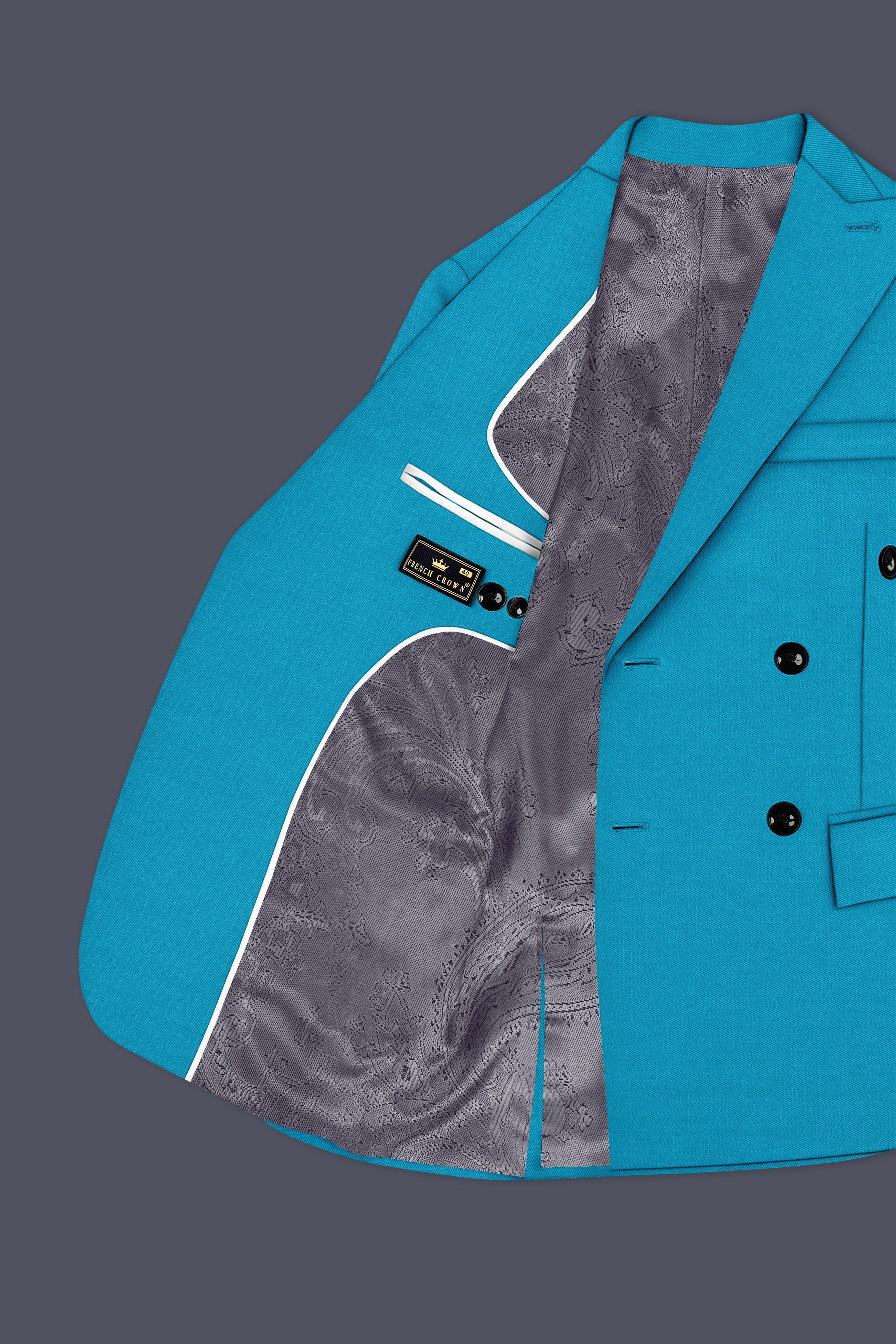 Atlantic-Bondi Blue Wool Rich Slight Stretch Double Breasted Blazer