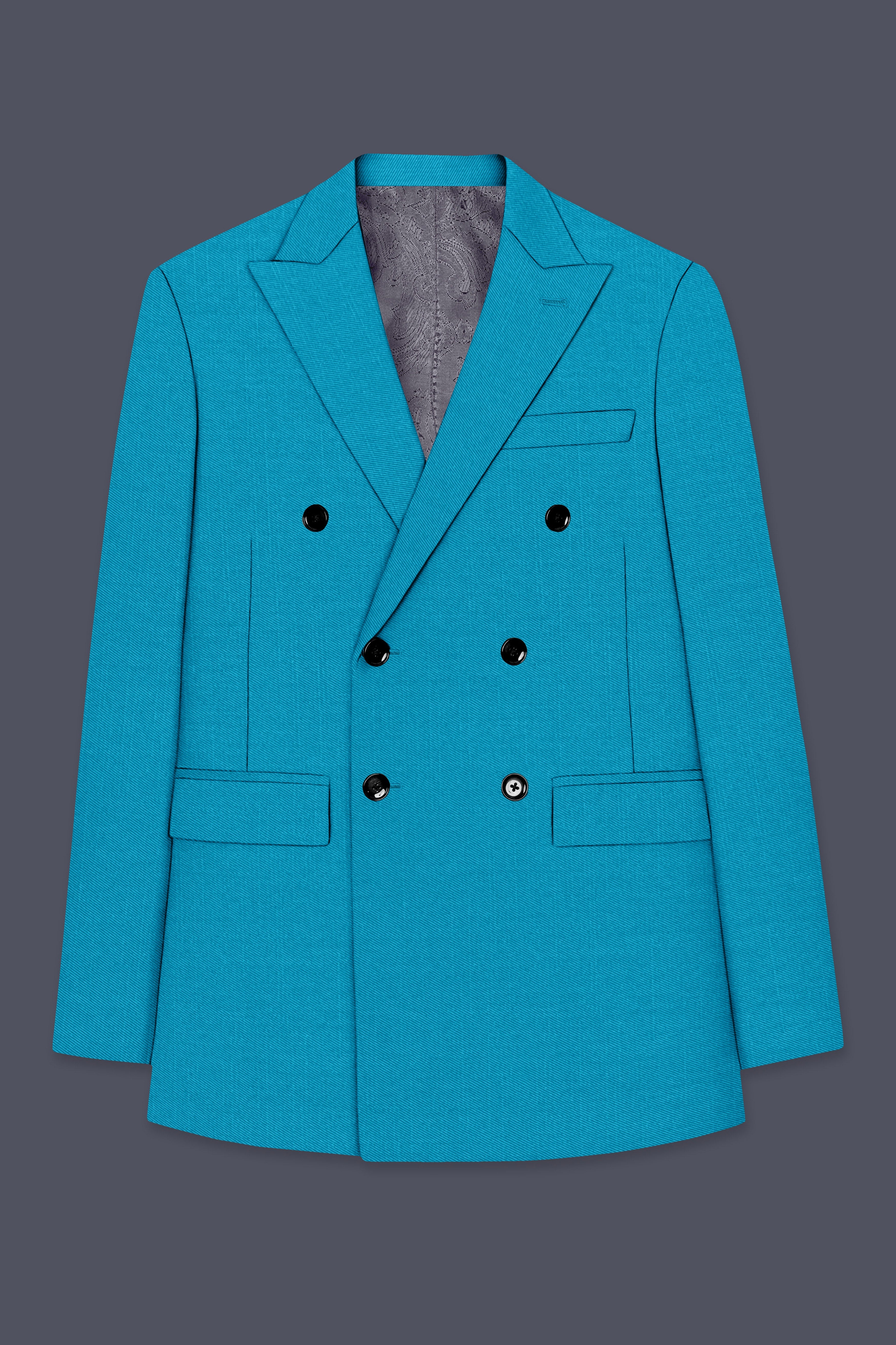 Atlantic-Bondi Blue Wool Rich Slight Stretch Double Breasted Blazer