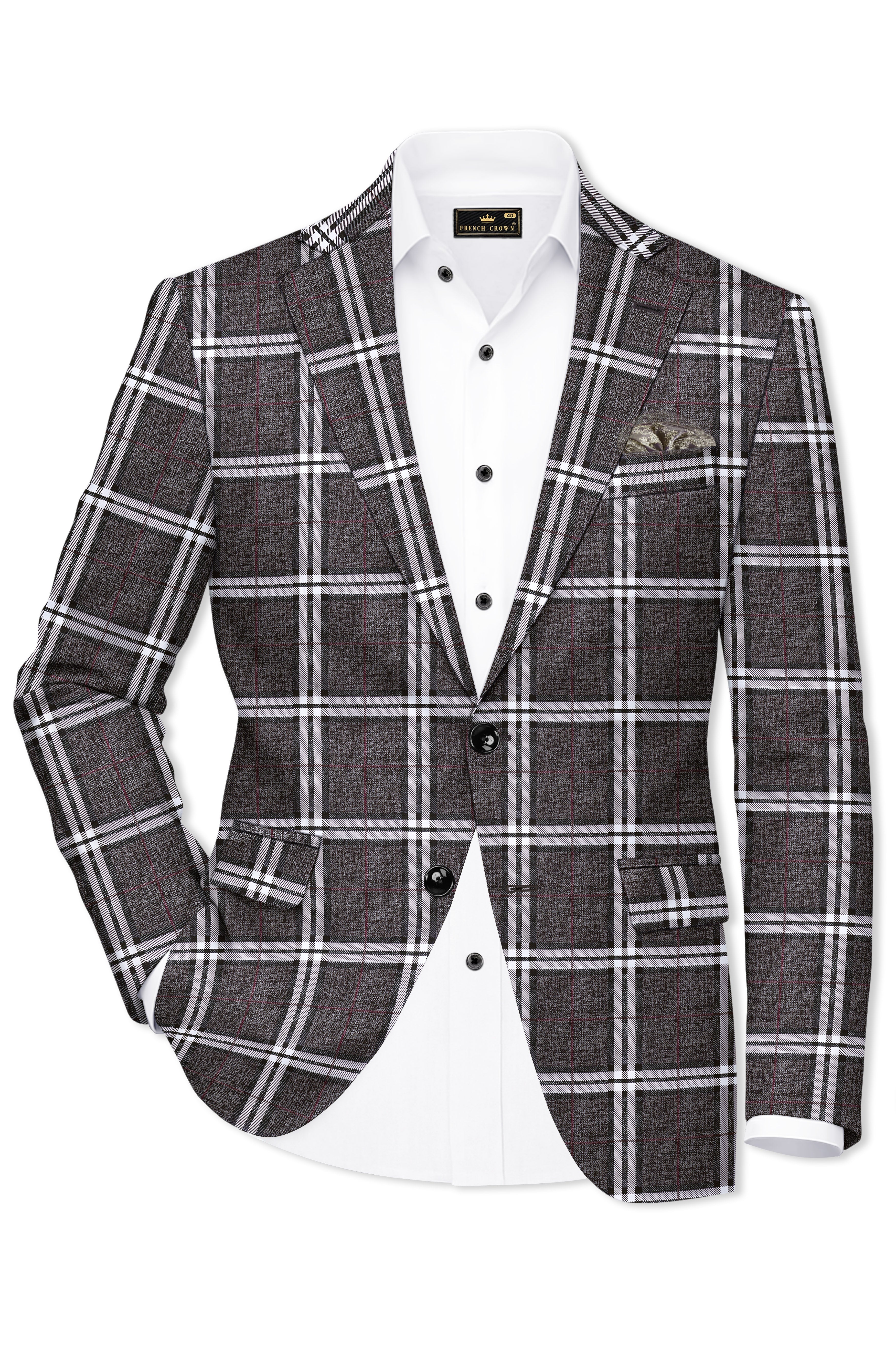 Axiom-Granite Gray Plaid Wool Rich Single Breasted Blazer