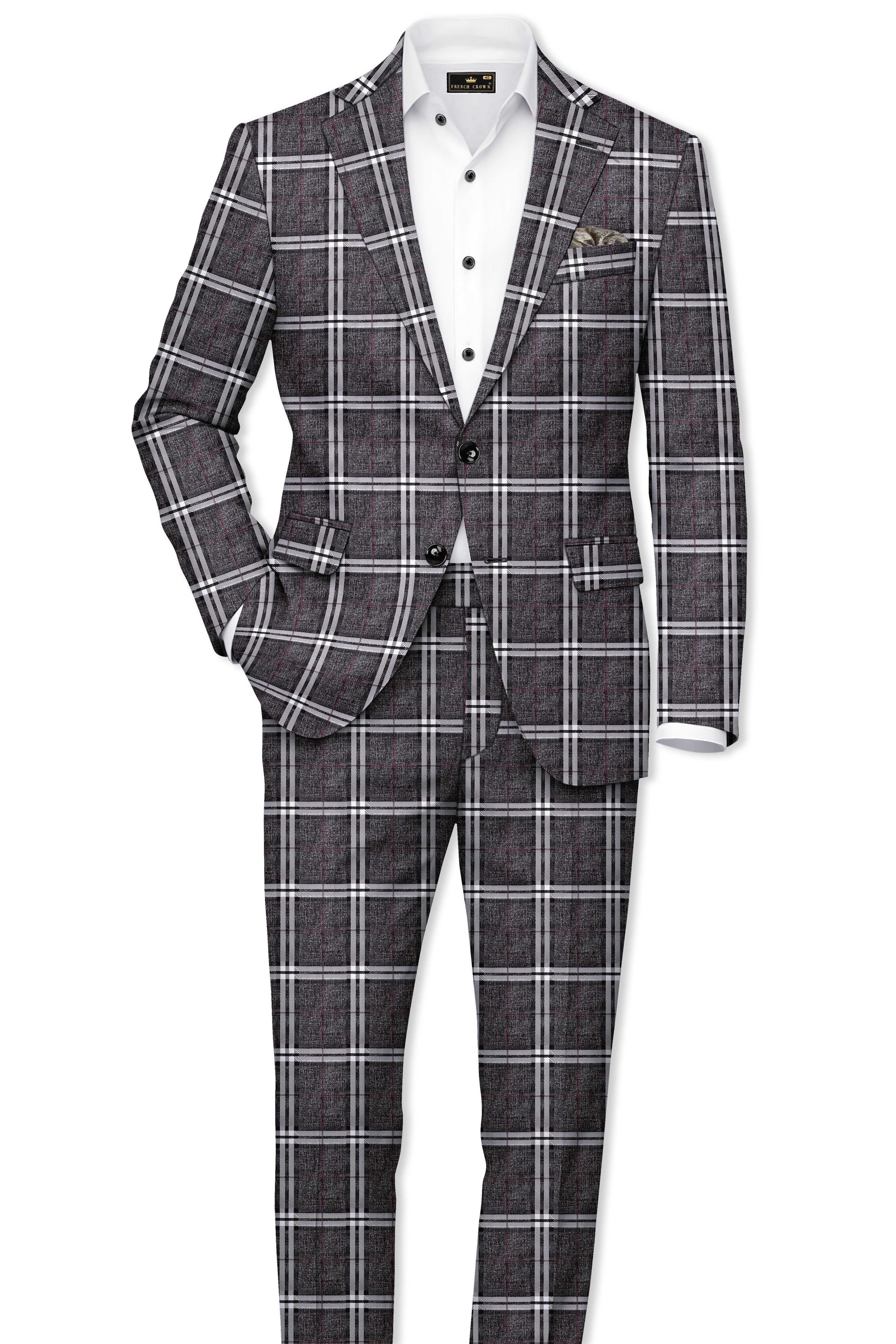 Axiom-Granite Gray Plaid Wool Rich Single Breasted Blazer