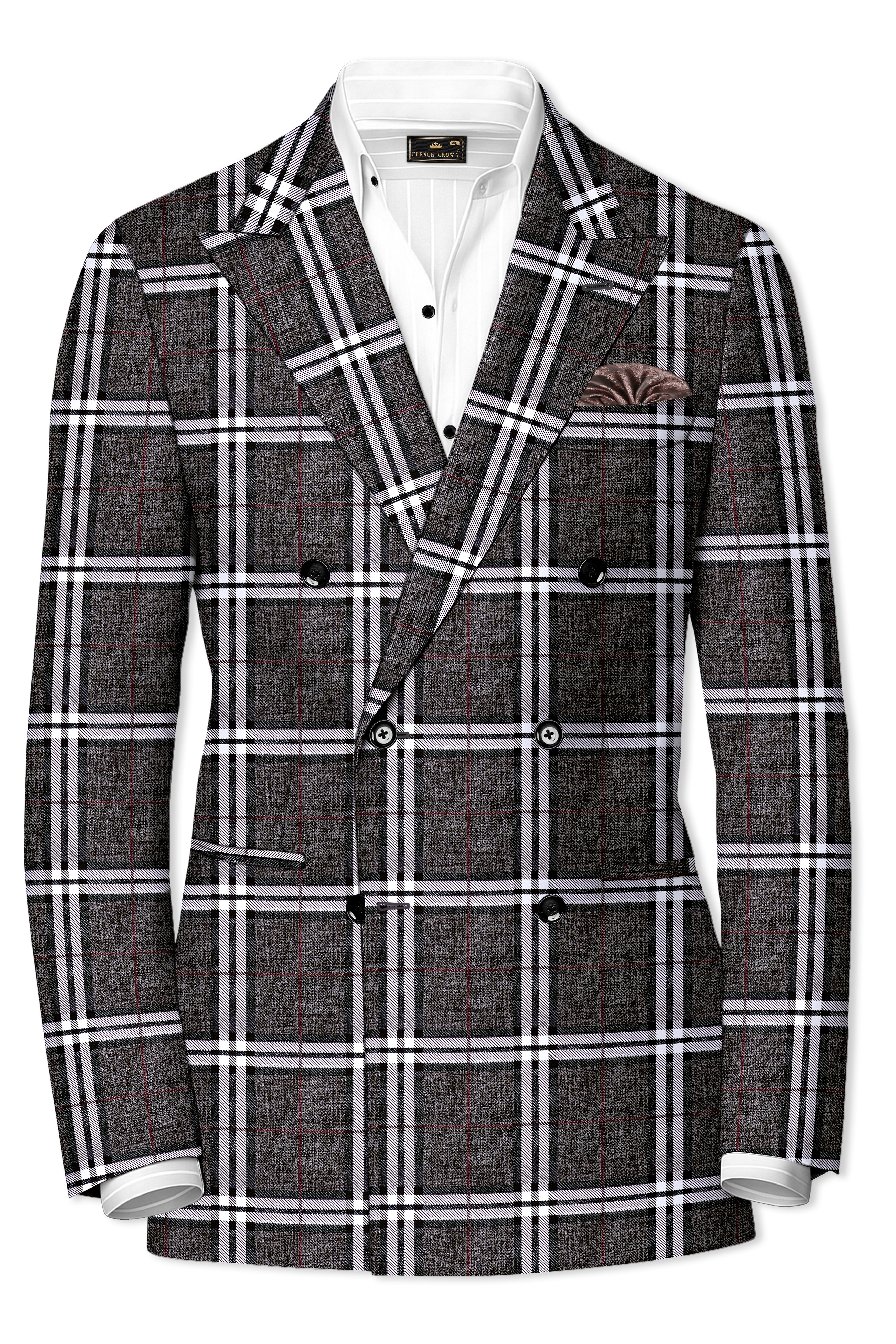 Axiom-Granite Gray Plaid Wool Rich Double Breasted Blazer