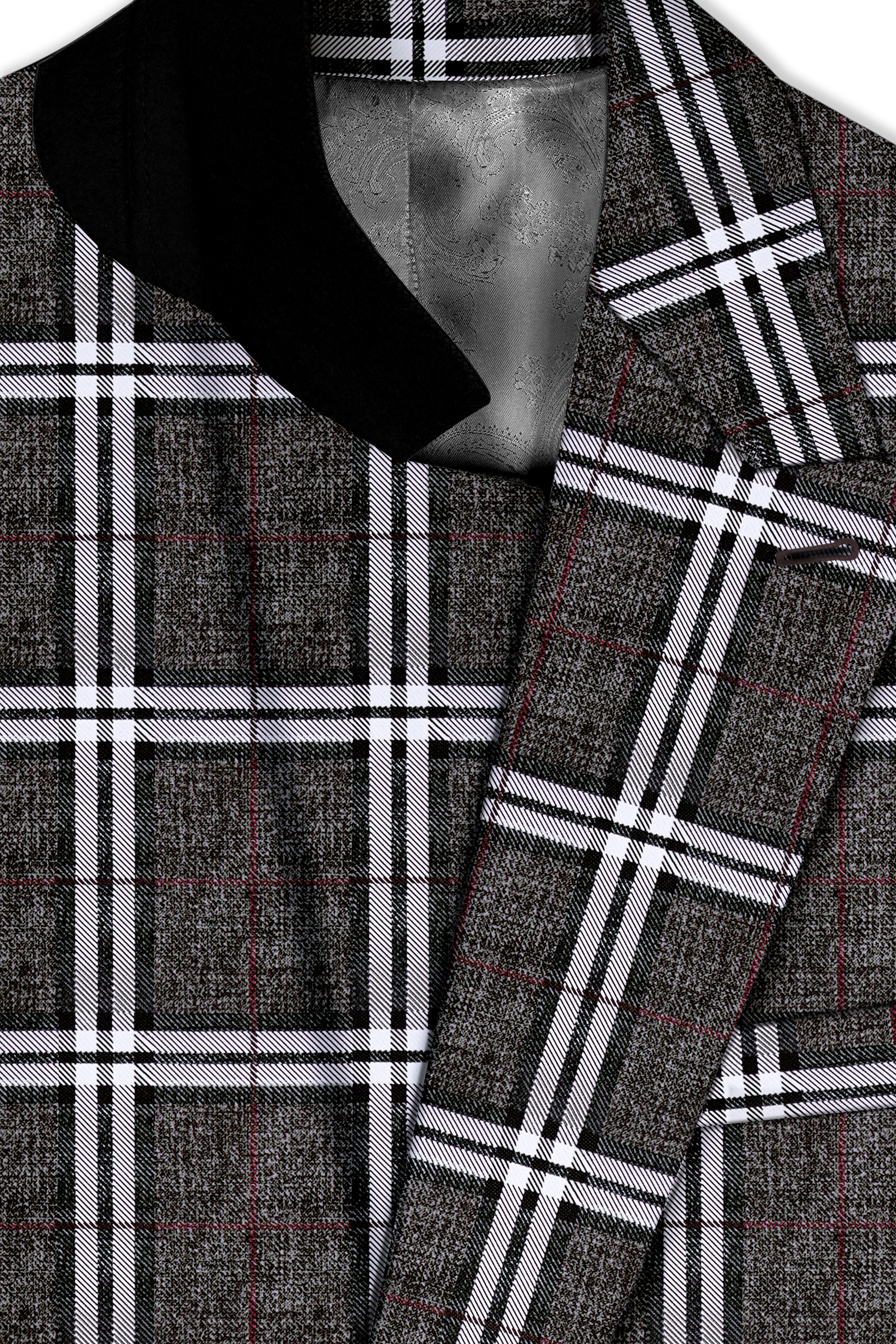 Axiom-Granite Gray Plaid Wool Rich Double Breasted Blazer