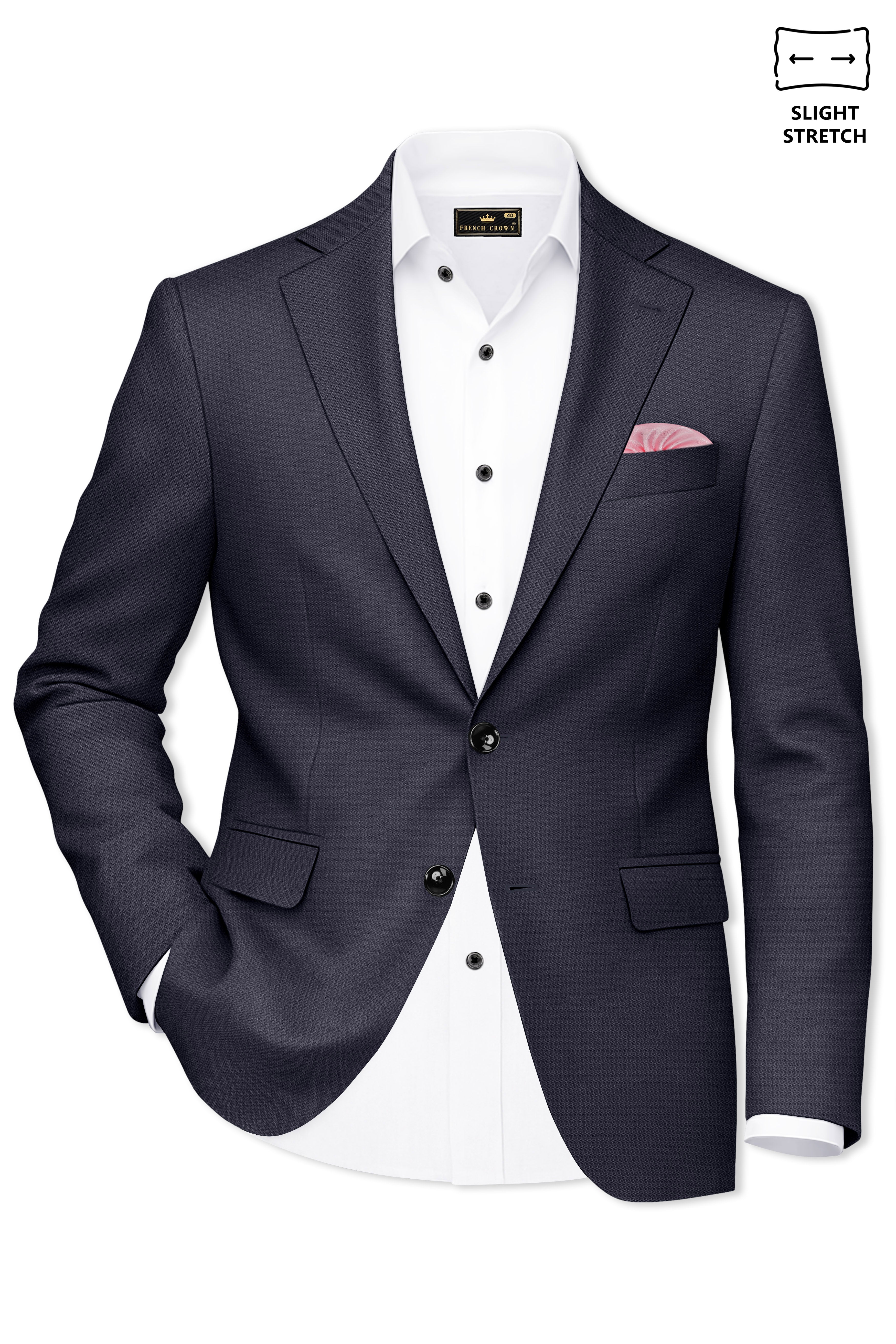Obsidian-Paynes Gray Diamond Textured Wool Rich Slight Stretch Single Breasted Blazer