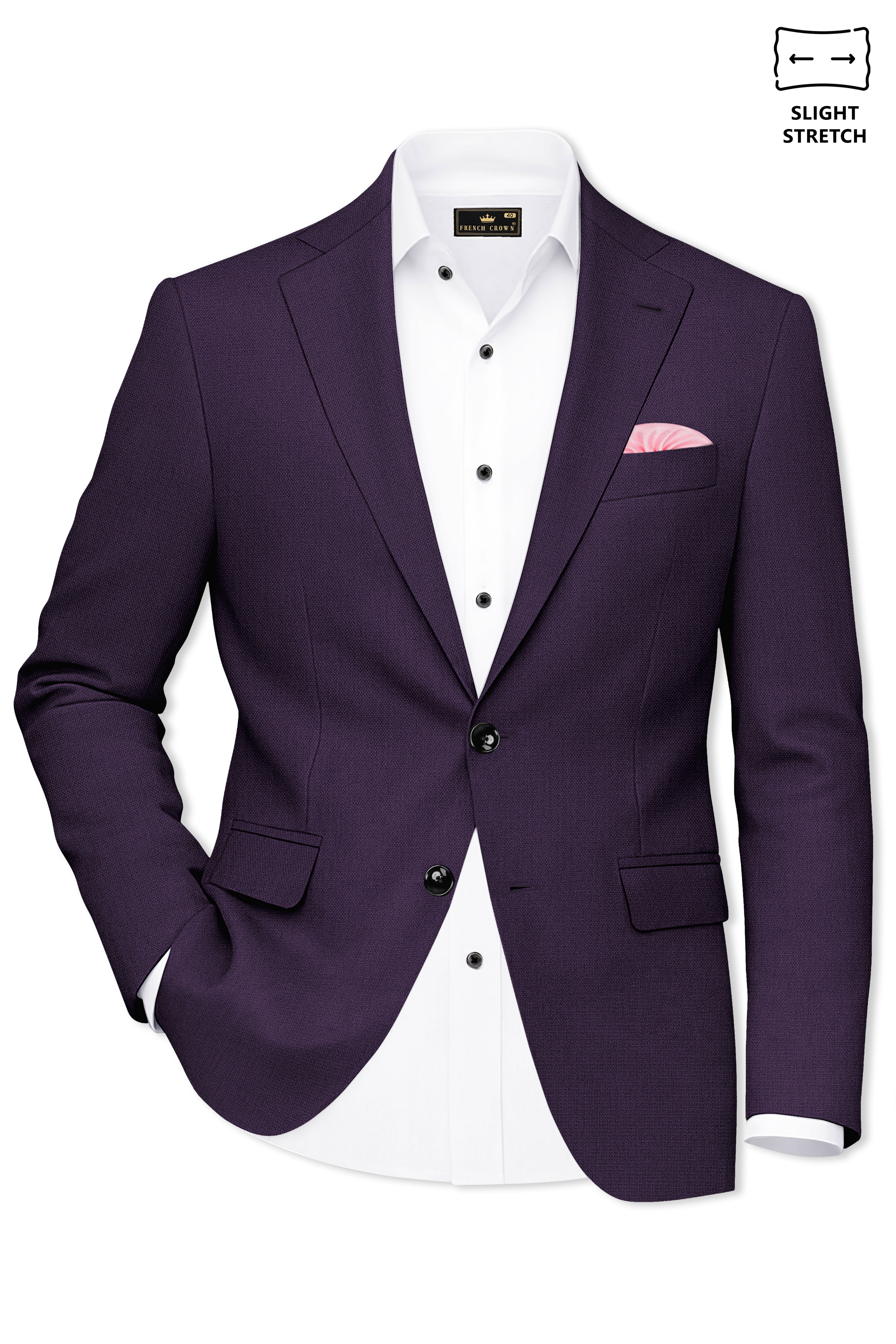 Opulent-Bastille Purple Diamond Textured Wool Rich Slight Stretch Single Breasted Blazer