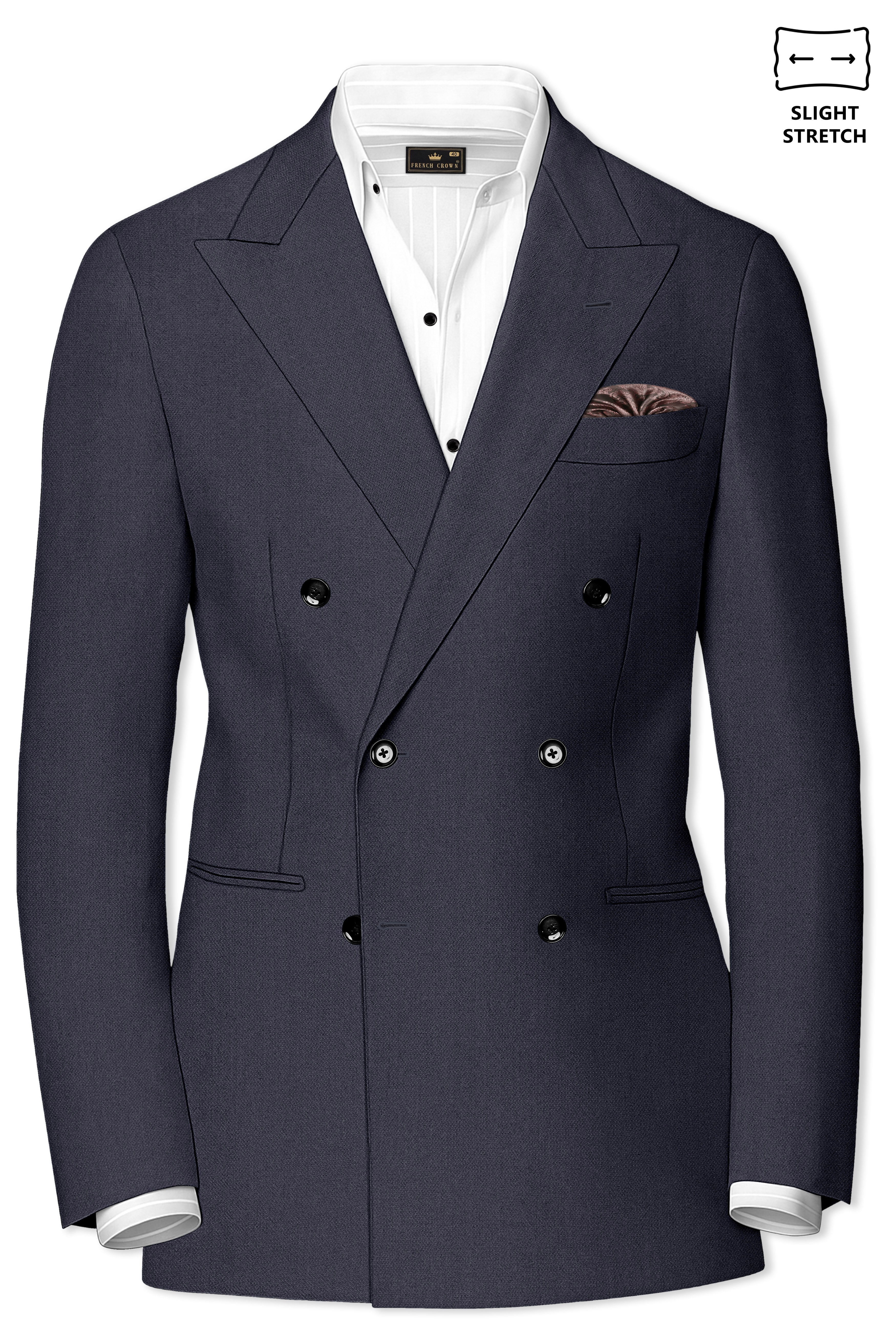 Obsidian-Paynes Gray Diamond Textured Wool Rich Slight Stretch Double Breasted Blazer