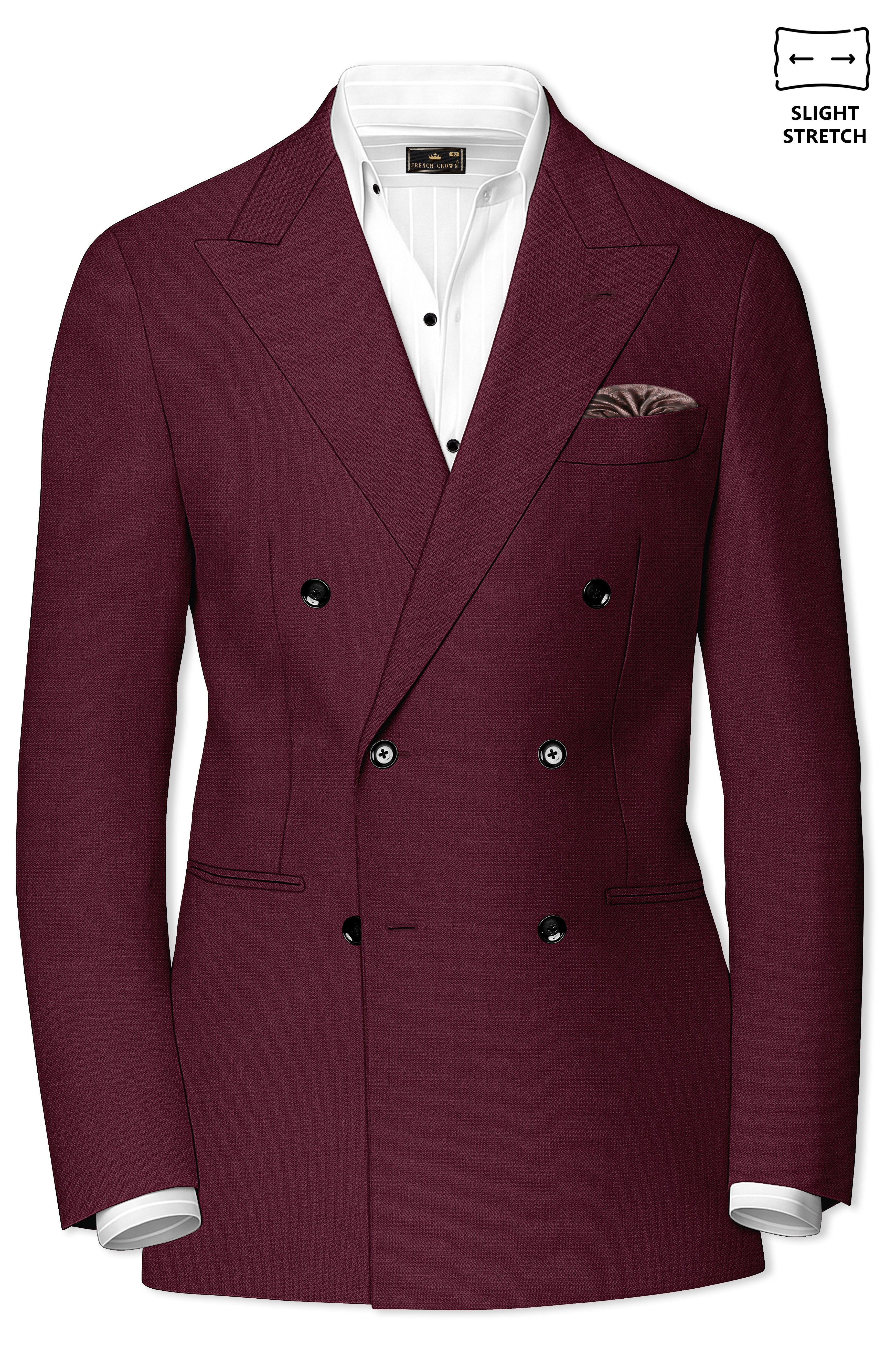 Imperial-Crater Maroon Diamond Textured Wool Rich Slight Stretch Double Breasted Blazer