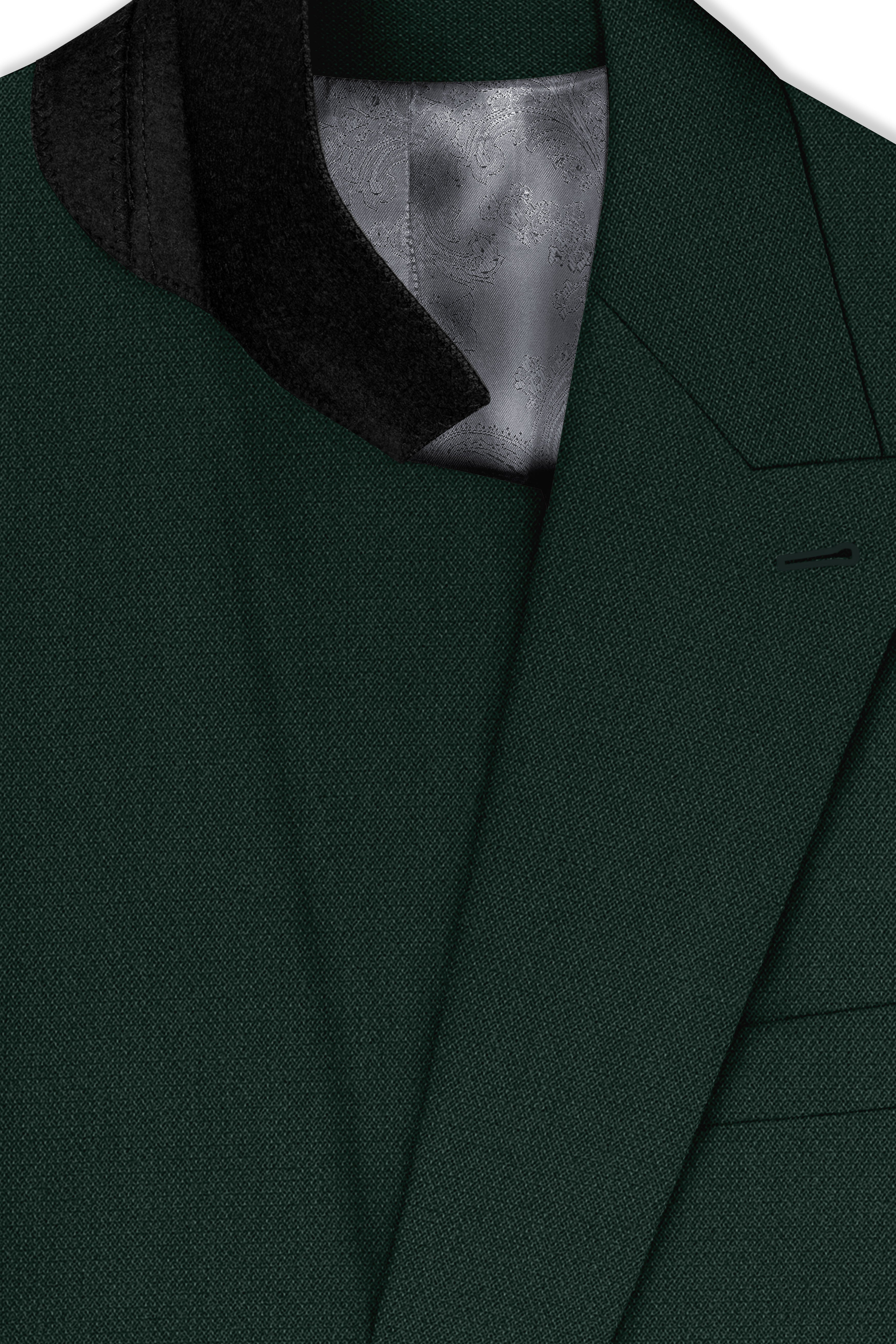 Noble-Phthalo Green Diamond Textured Wool Rich Slight Stretch Double Breasted Blazer