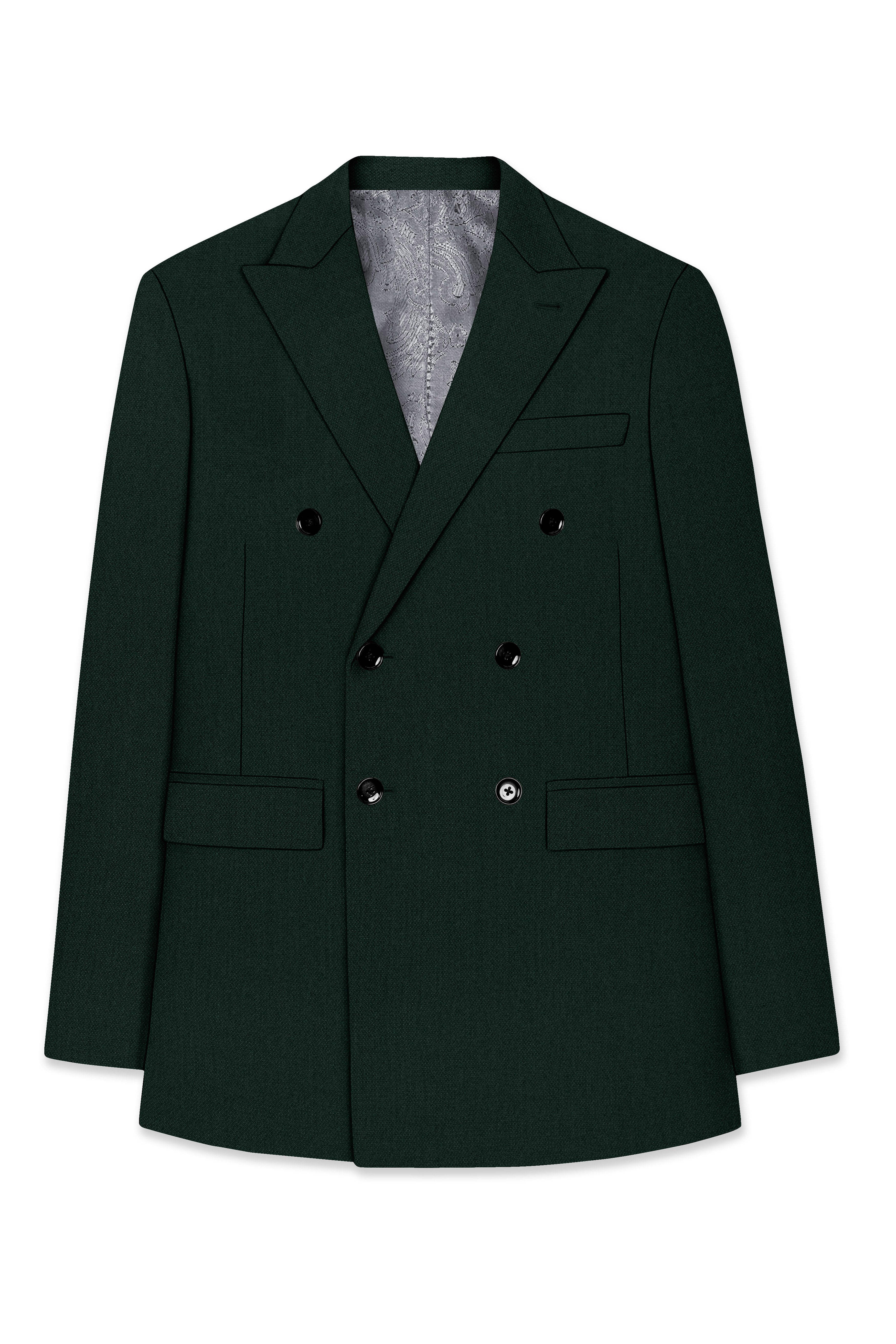 Noble-Phthalo Green Diamond Textured Wool Rich Slight Stretch Double Breasted Blazer