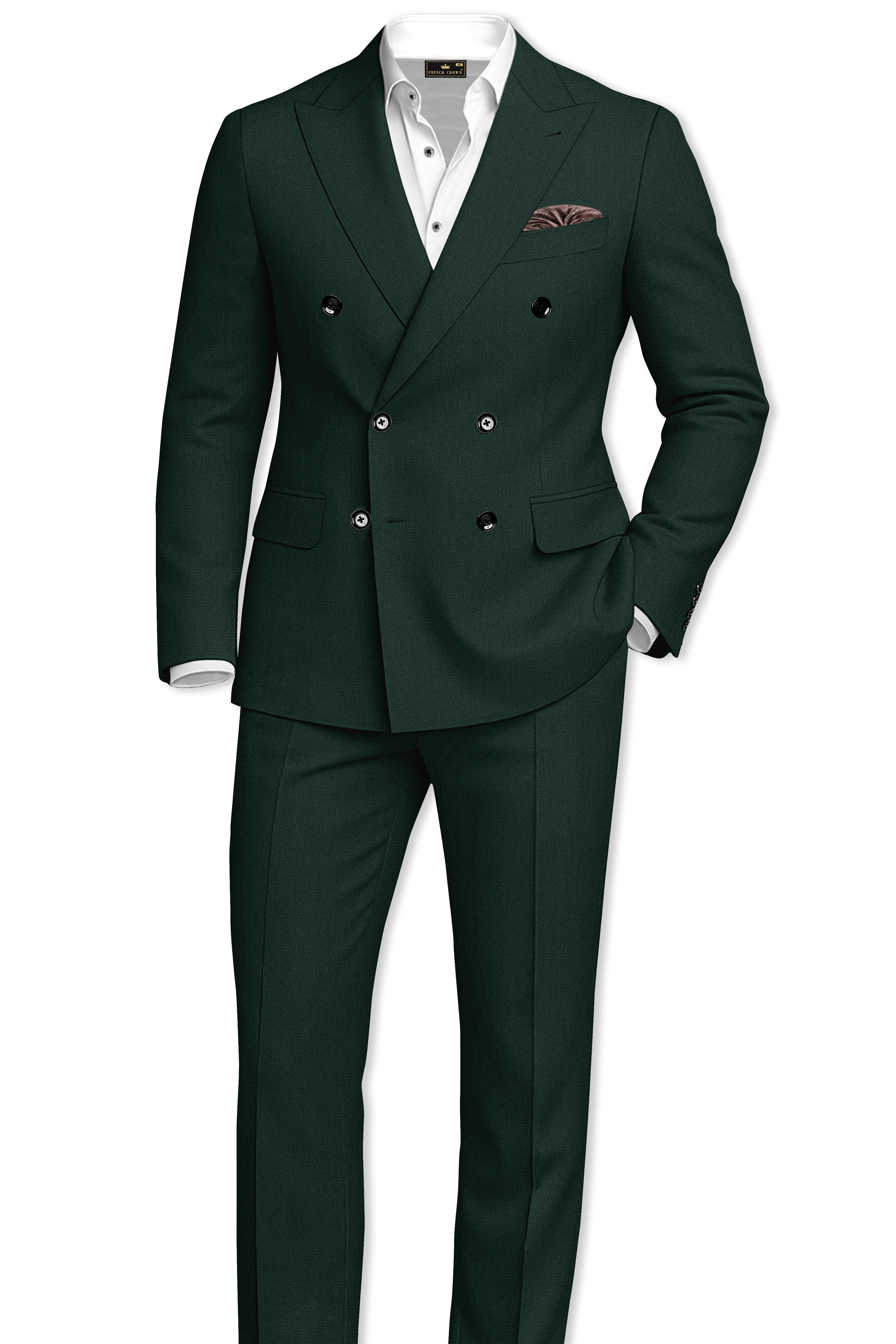 Noble-Phthalo Green Diamond Textured Wool Rich Slight Stretch Double Breasted Blazer